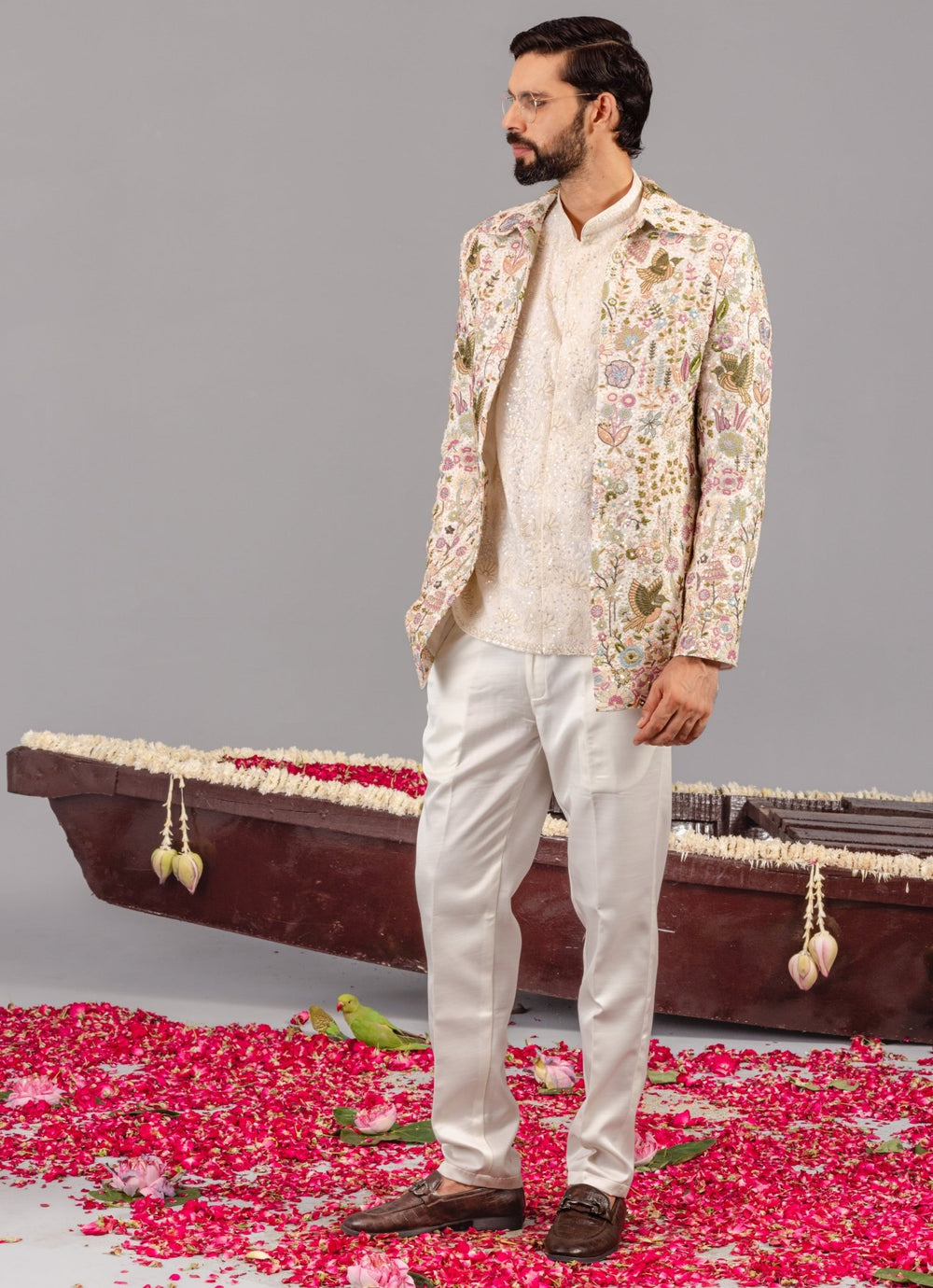 Ivory Embroidered Georgette Jodhpuri Set Kalpraag - Fabilicious Fashion