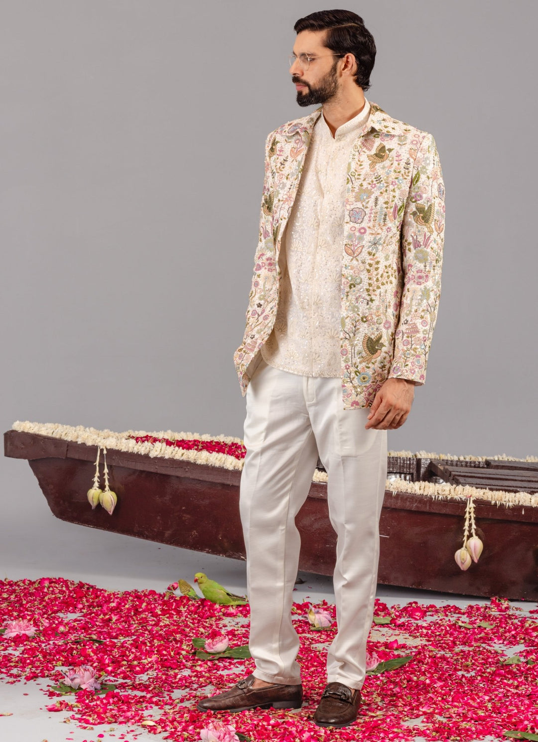 Ivory Embroidered Georgette Jodhpuri Set Kalpraag - Fabilicious Fashion