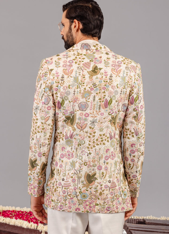 Ivory Embroidered Georgette Jodhpuri Set Kalpraag - Fabilicious Fashion