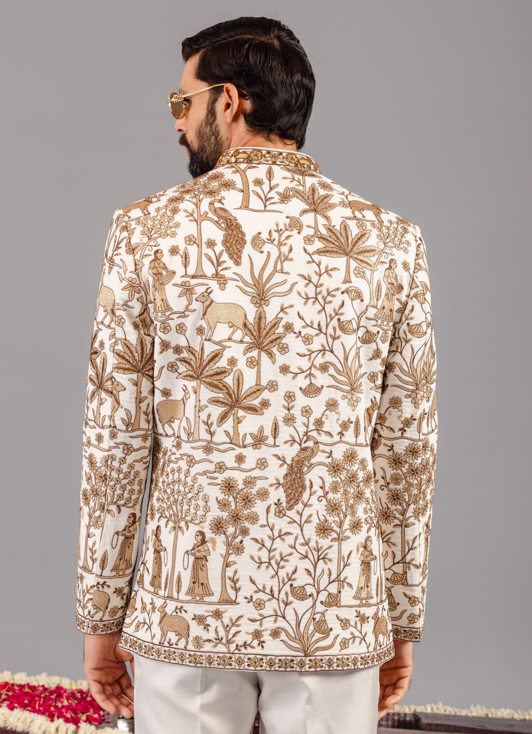 Ivory Embroidered Georgette Jodhpuri Set Kalpraag - Fabilicious Fashion