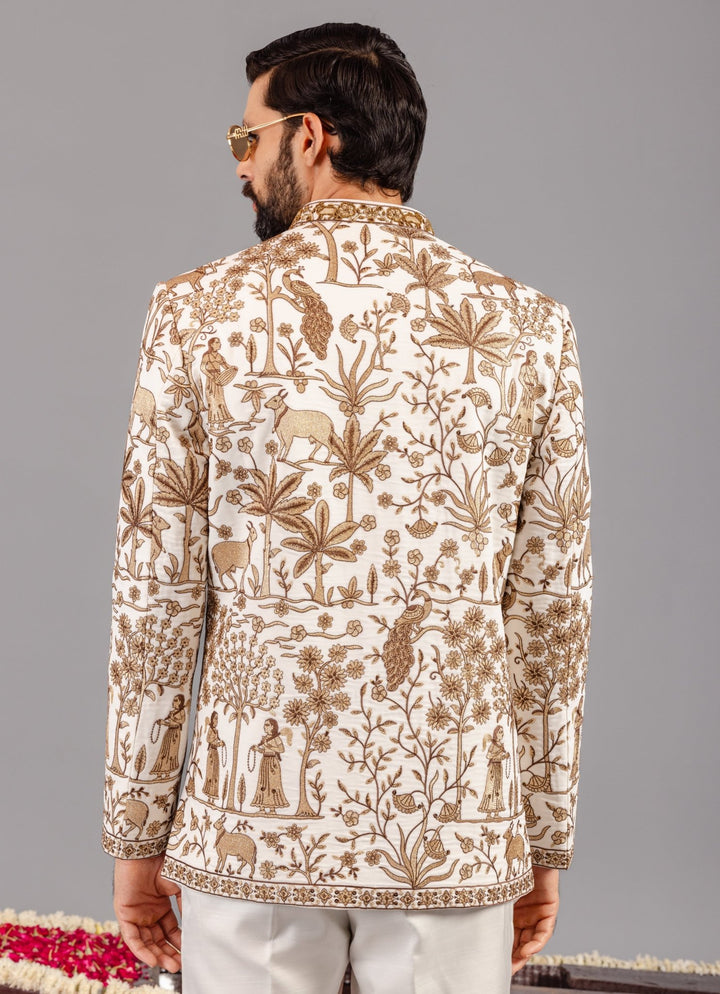 Ivory Embroidered Georgette Jodhpuri Set Kalpraag - Fabilicious Fashion