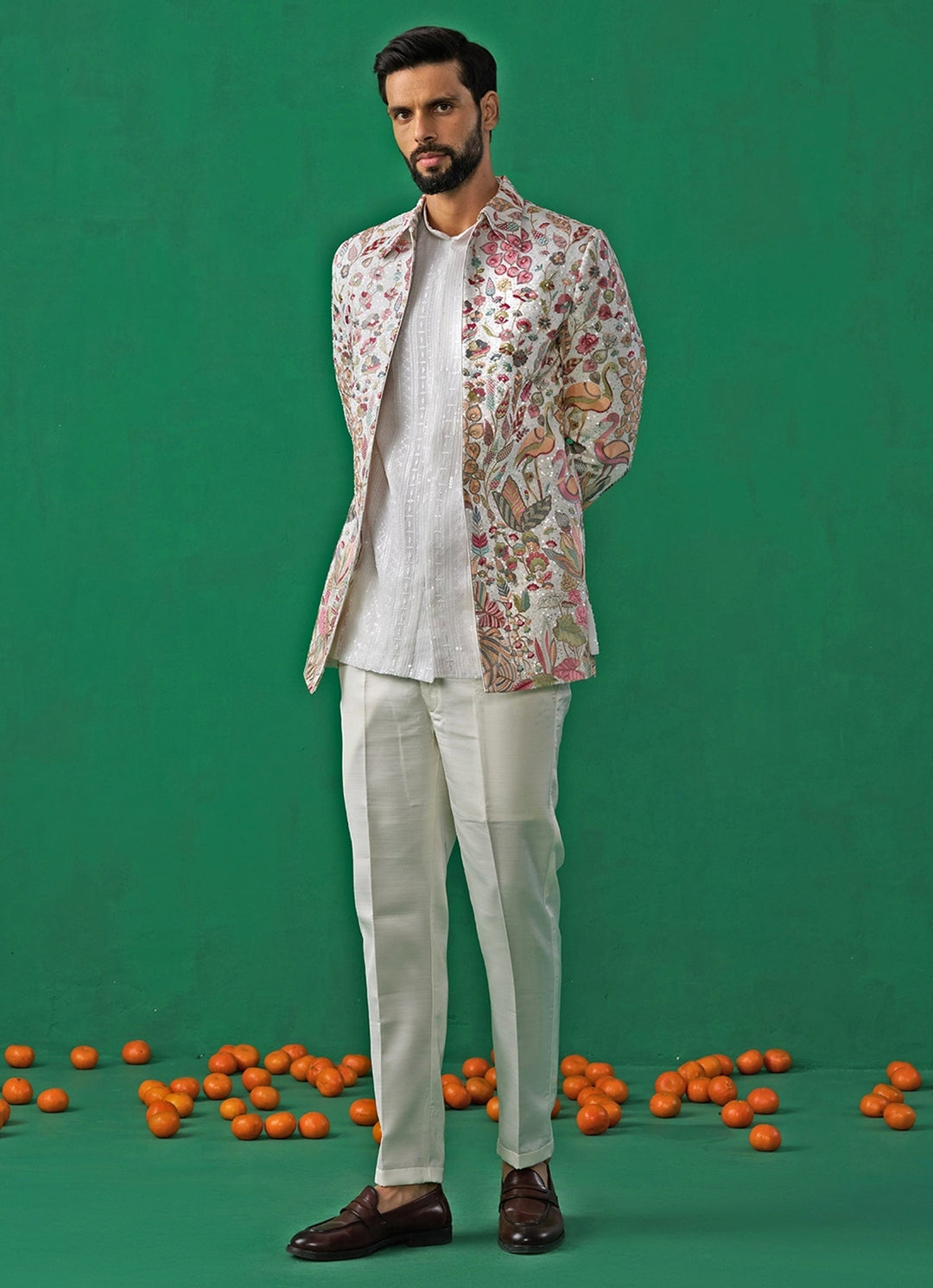 Ivory Embroidered Georgette Jodhpuri Set Kalpraag - Fabilicious Fashion