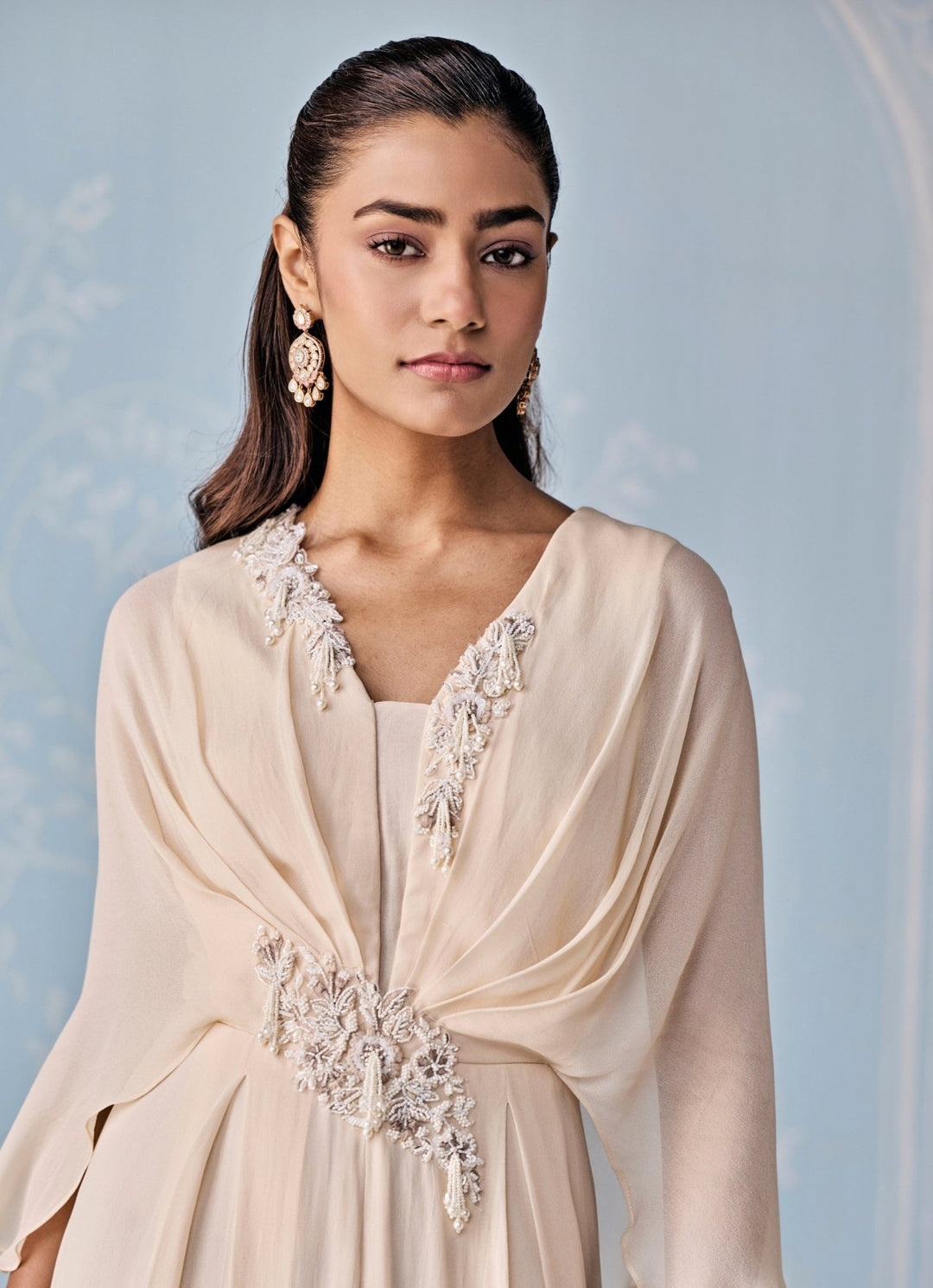 Seema Thukral Ivory Embroidered Georgette JumpsuitFabilicious Fashion