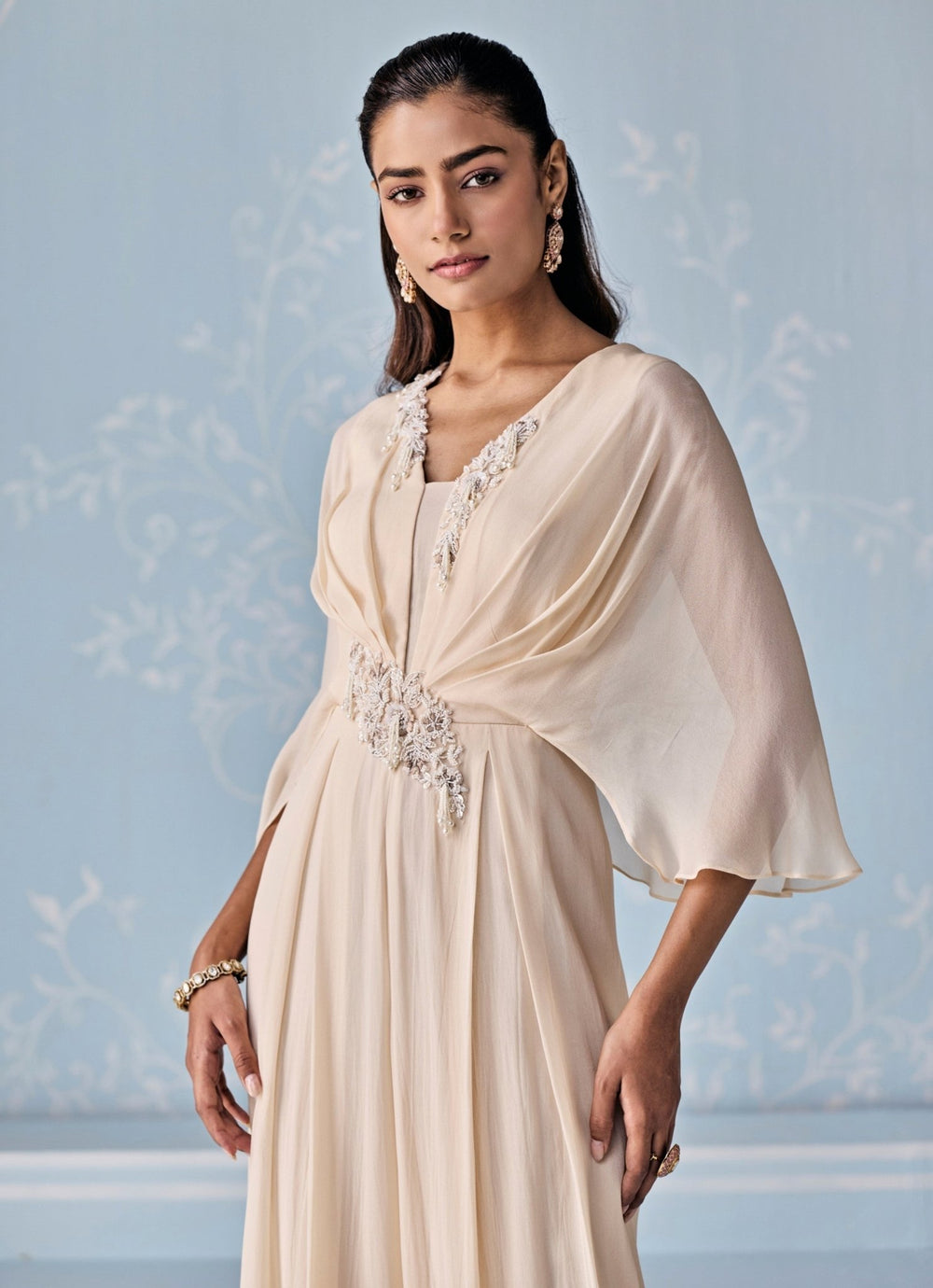 Ivory Embroidered Georgette Jumpsuit Seema Thukral - Fabilicious Fashion