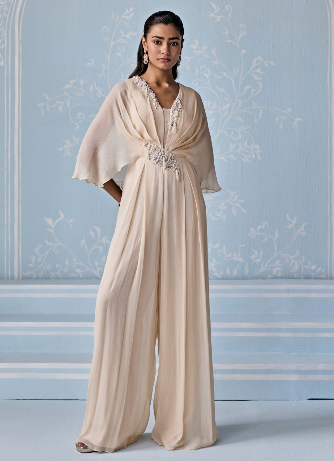 Ivory Embroidered Georgette Jumpsuit Seema Thukral - Fabilicious Fashion