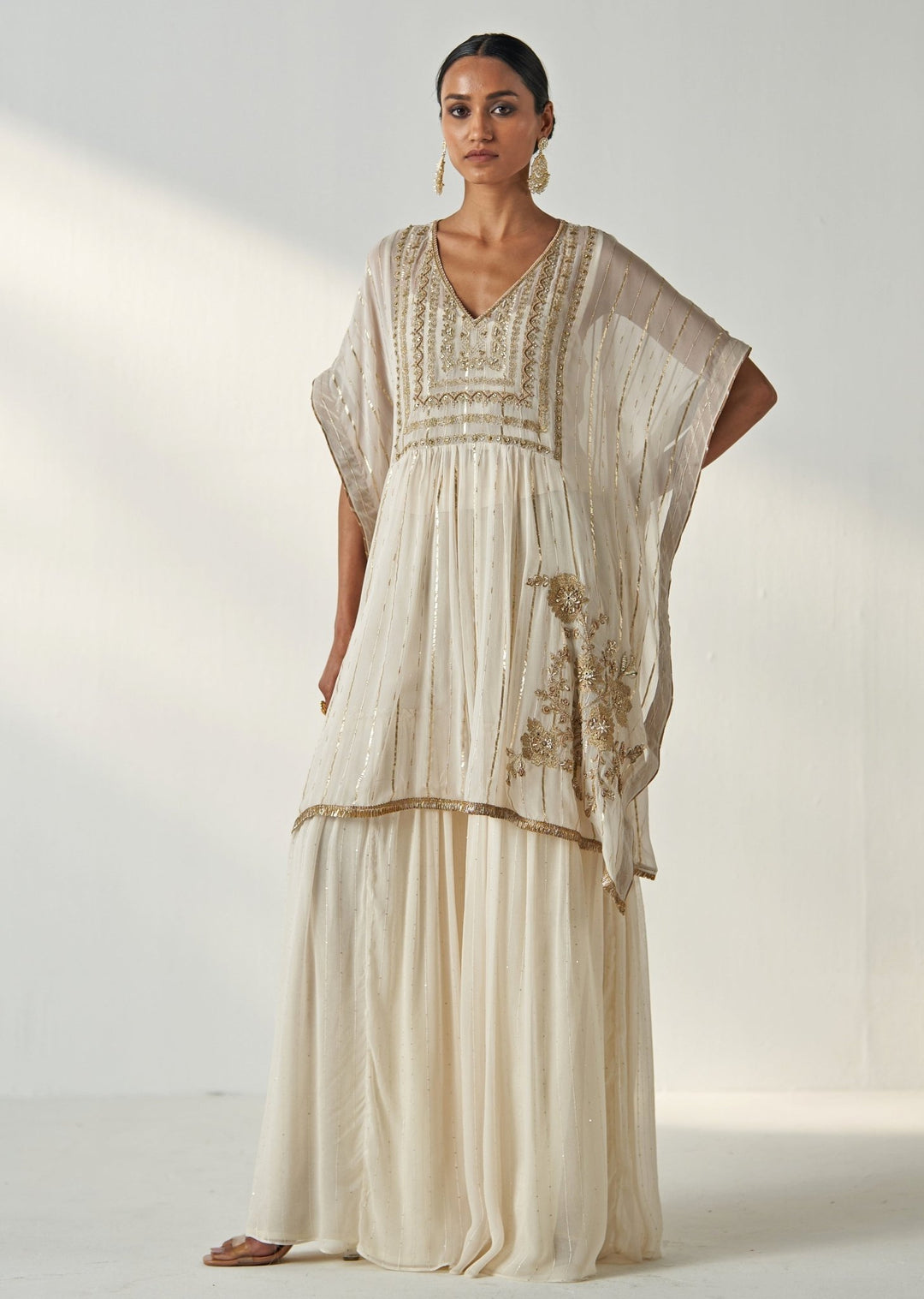 Ivory Embroidered Georgette Kaftan Kurta Set Studio Bagechaa - Fabilicious Fashion