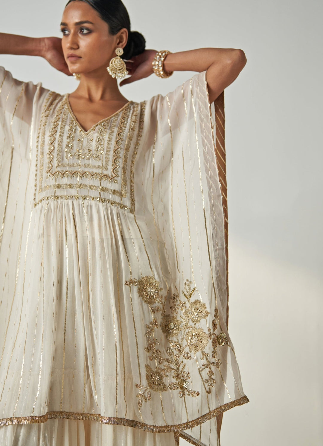 Ivory Embroidered Georgette Kaftan Kurta Set Studio Bagechaa - Fabilicious Fashion