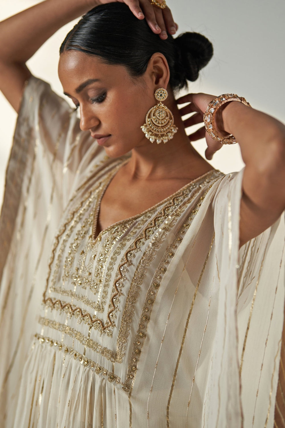 Ivory Embroidered Georgette Kaftan Kurta Set Studio Bagechaa - Fabilicious Fashion