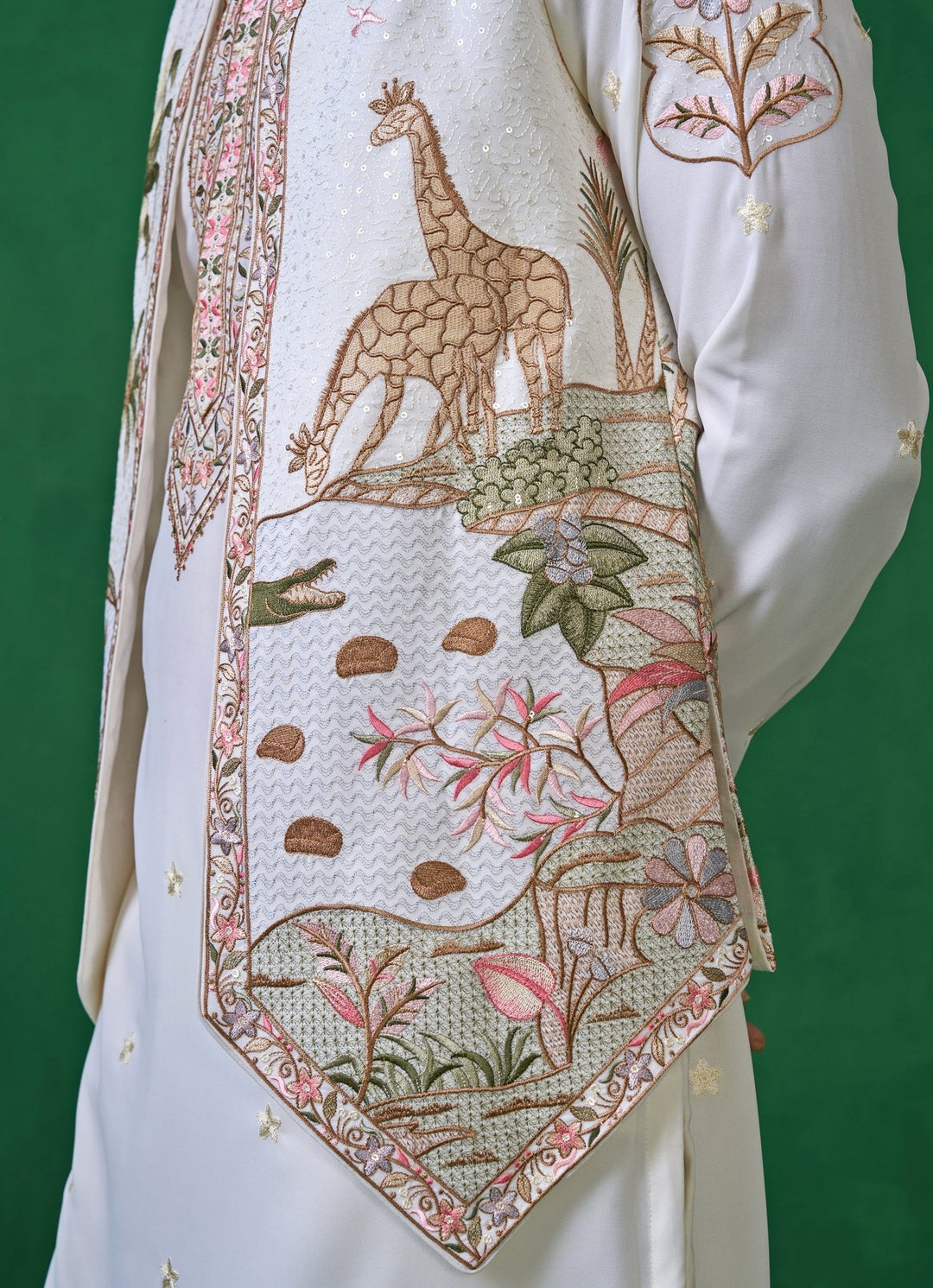 Ivory Embroidered Georgette Kurta Jacket Set Kalpraag - Fabilicious Fashion