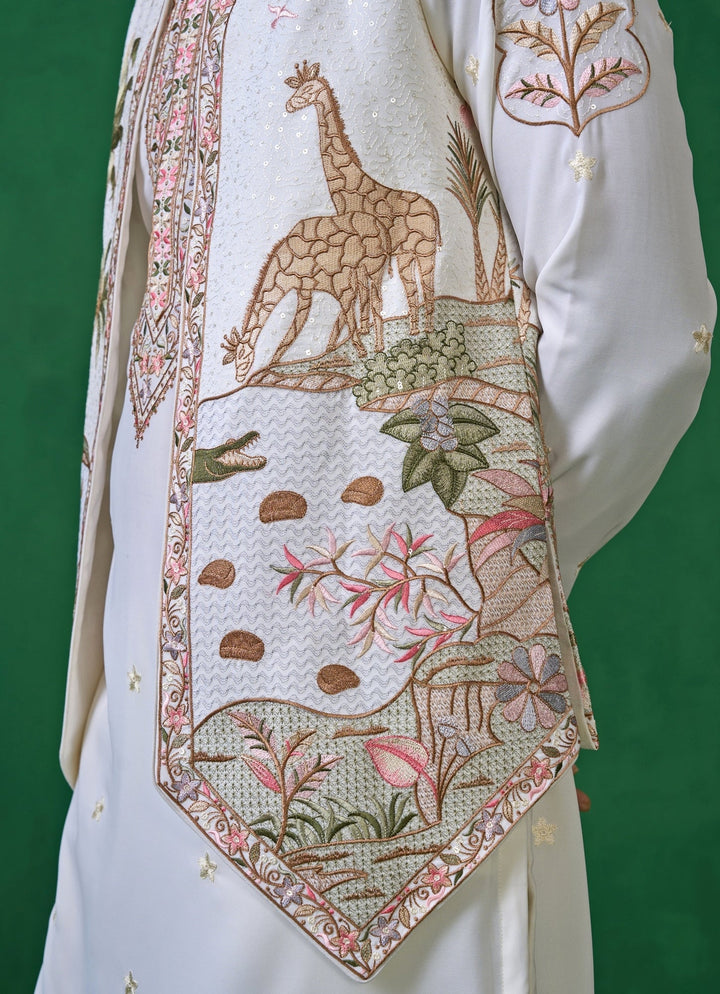 Ivory Embroidered Georgette Kurta Jacket Set Kalpraag - Fabilicious Fashion