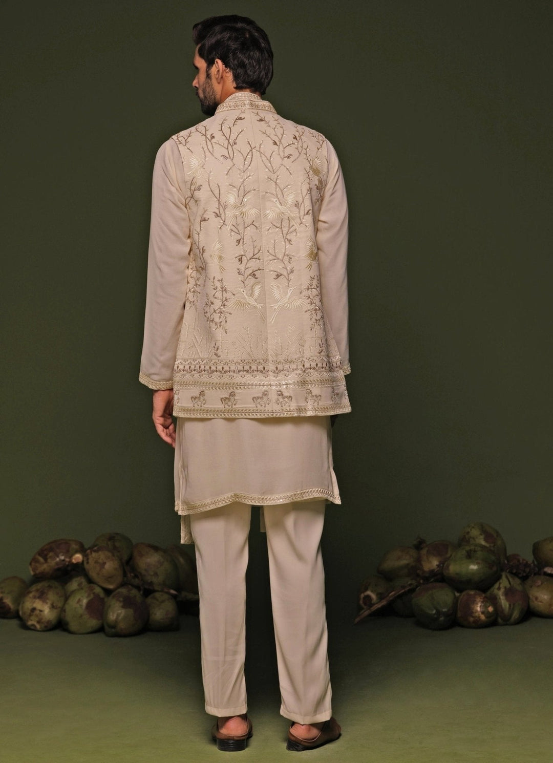Ivory Embroidered Georgette Kurta Jacket Set Kalpraag - Fabilicious Fashion