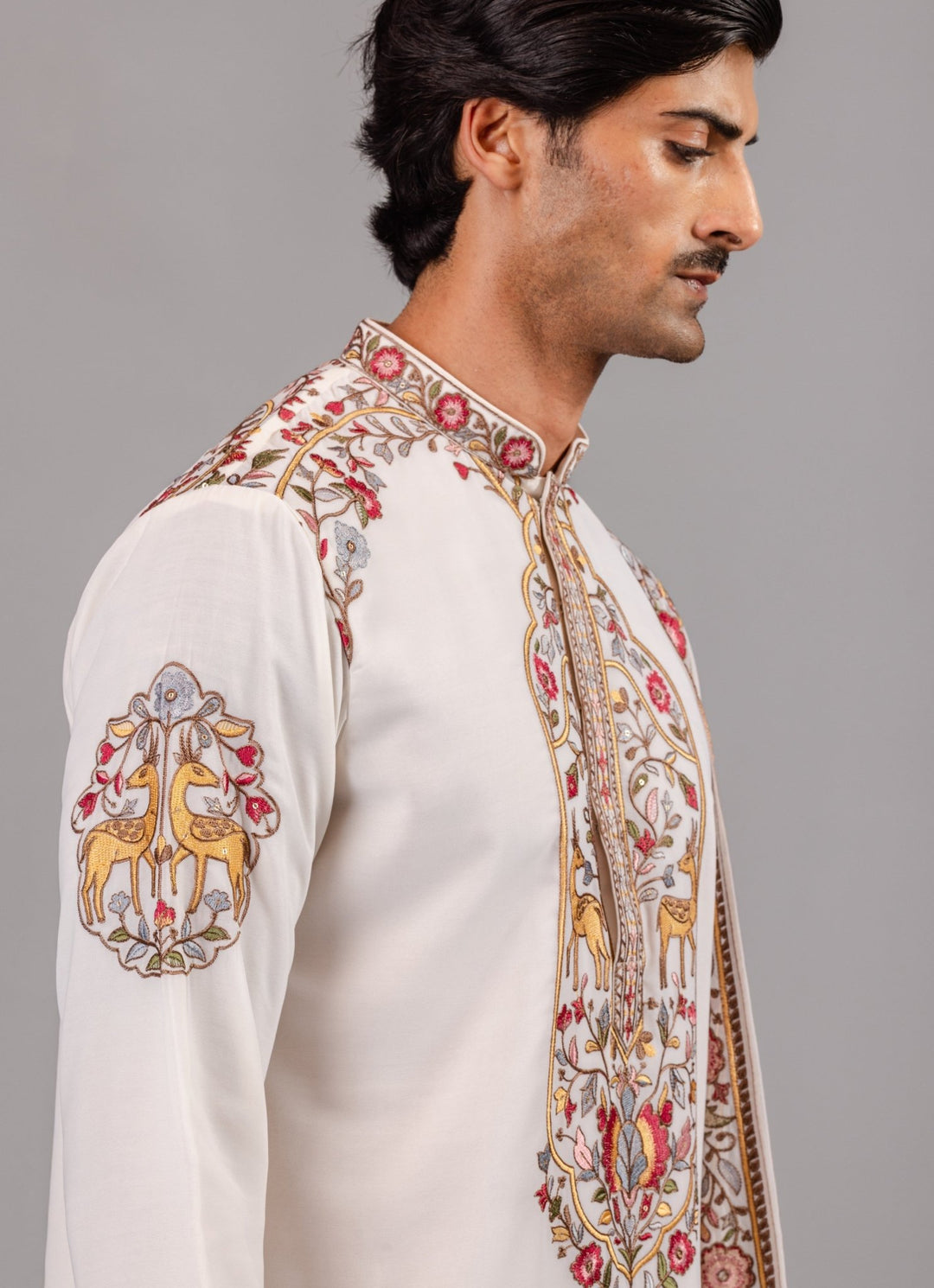 Ivory Embroidered Georgette Kurta Pant Set Kalpraag - Fabilicious Fashion