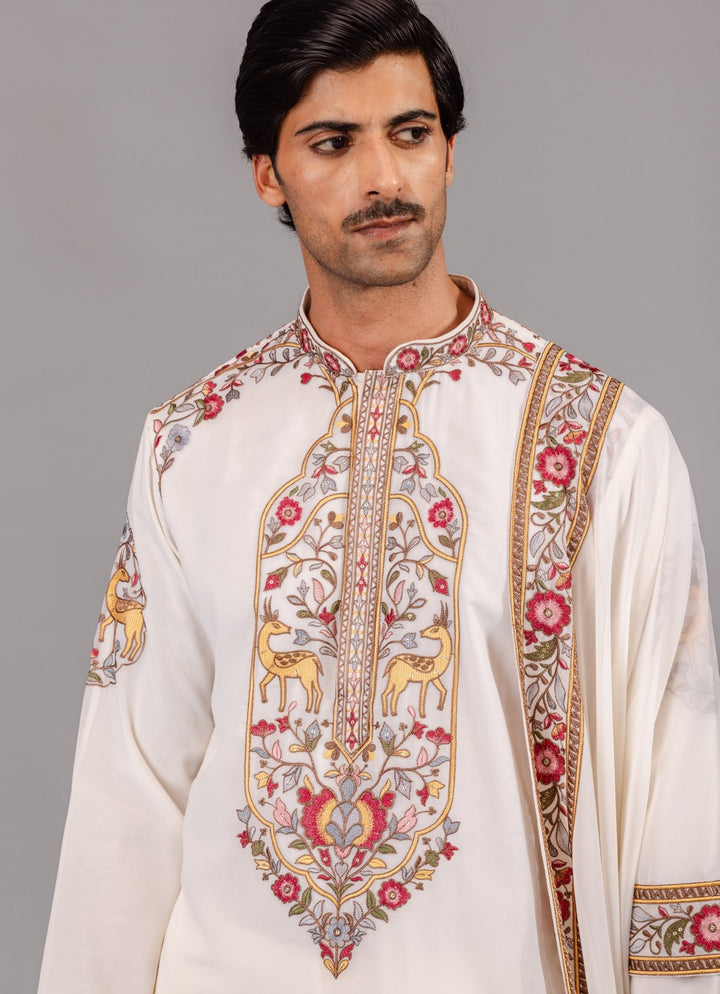 Ivory Embroidered Georgette Kurta Pant Set Kalpraag - Fabilicious Fashion