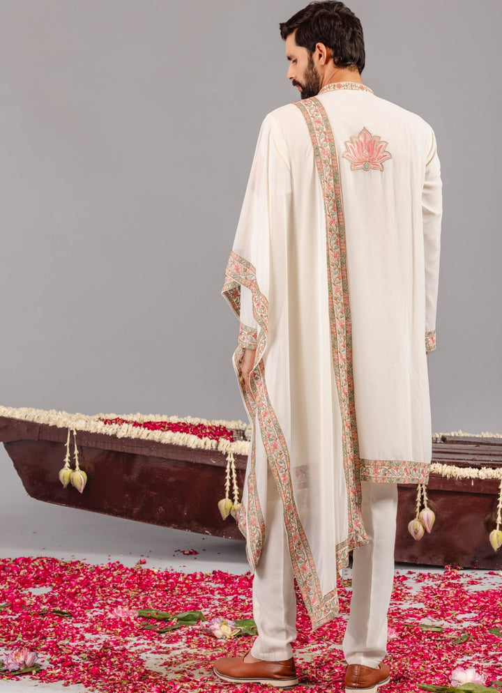 Ivory Embroidered Georgette Kurta Pant Set Kalpraag - Fabilicious Fashion