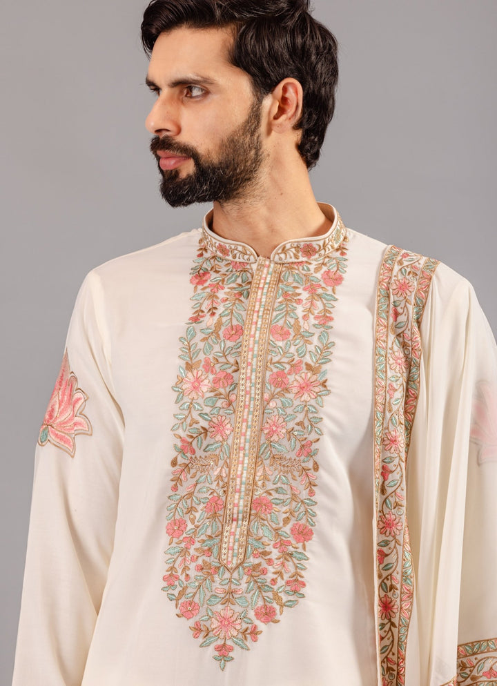 Ivory Embroidered Georgette Kurta Pant Set Kalpraag - Fabilicious Fashion
