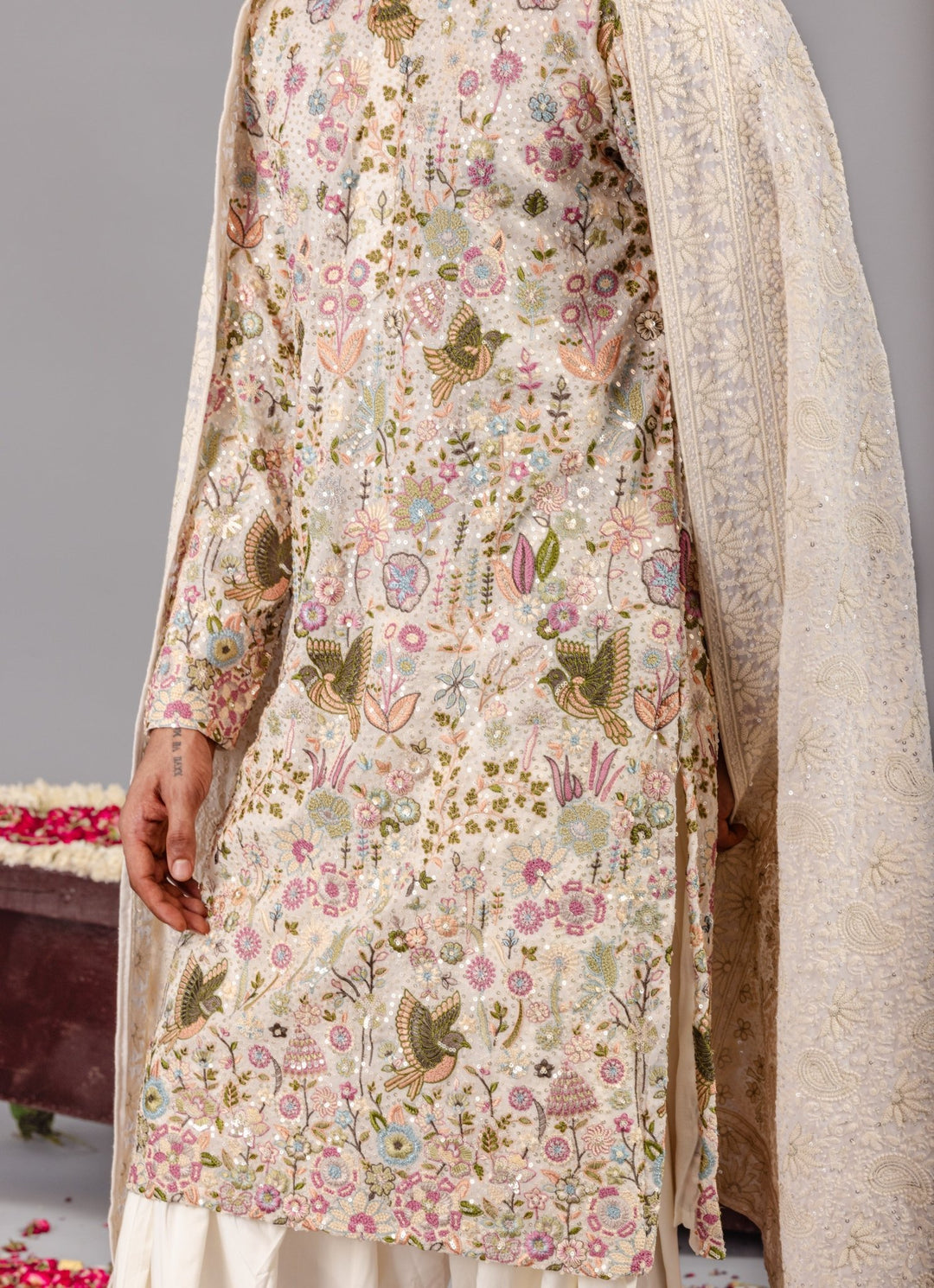 Ivory Embroidered Georgette Kurta Patiala Set Kalpraag - Fabilicious Fashion