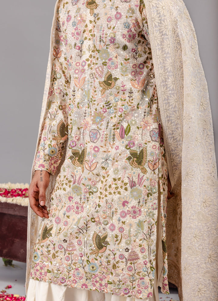 Ivory Embroidered Georgette Kurta Patiala Set Kalpraag - Fabilicious Fashion