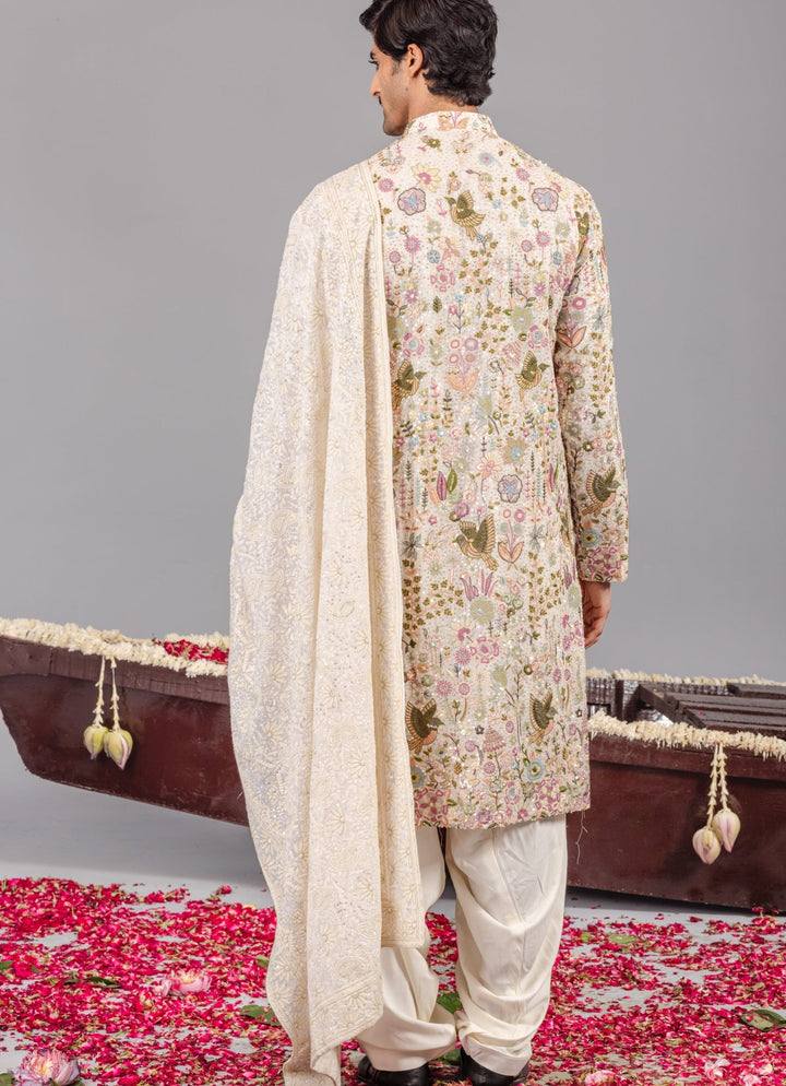 Ivory Embroidered Georgette Kurta Patiala Set Kalpraag - Fabilicious Fashion
