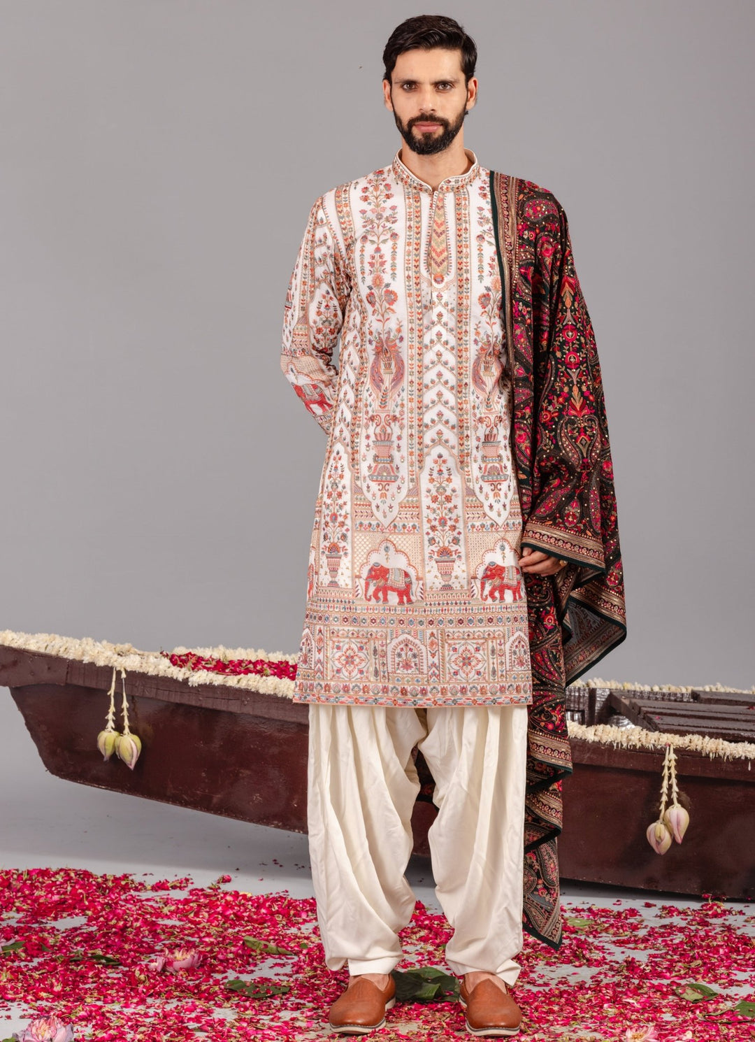 Ivory Embroidered Georgette Kurta Patiala Set Kalpraag - Fabilicious Fashion