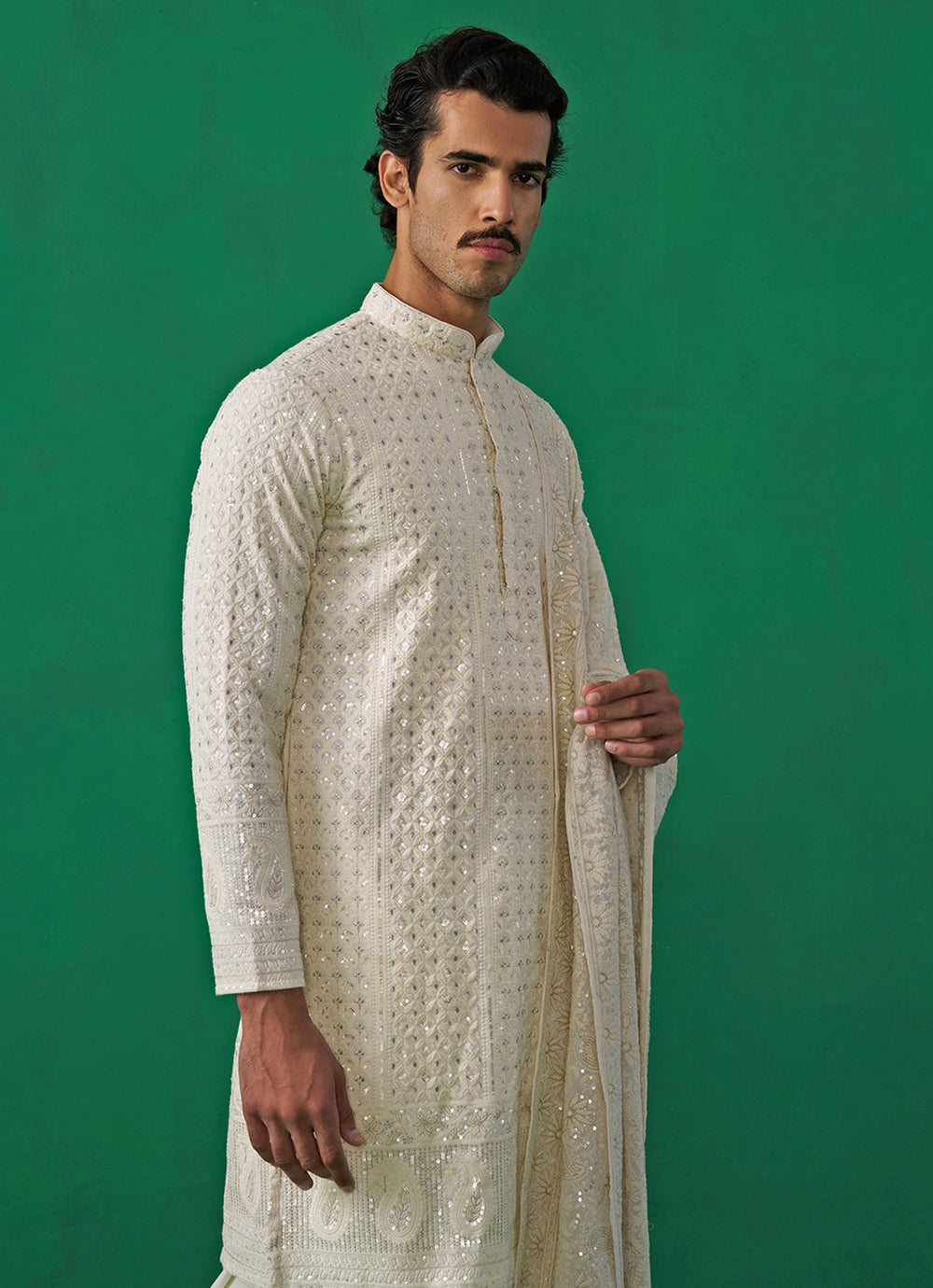 Ivory Embroidered Georgette Kurta Patiala Set Kalpraag - Fabilicious Fashion