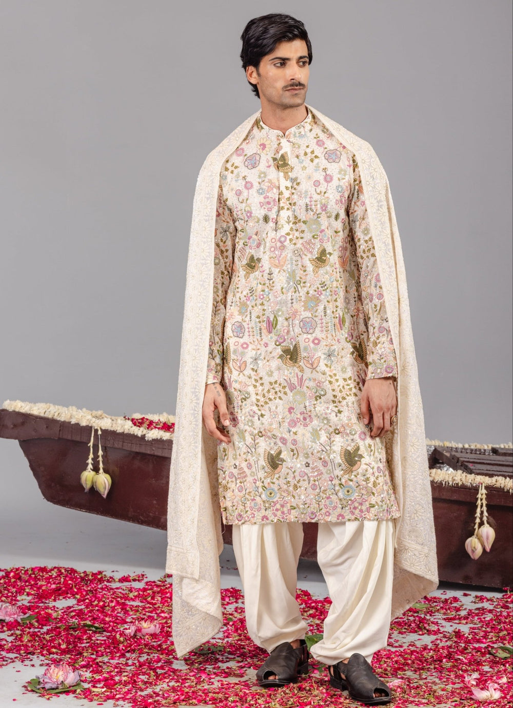 Ivory Embroidered Georgette Kurta Patiala Set Kalpraag - Fabilicious Fashion