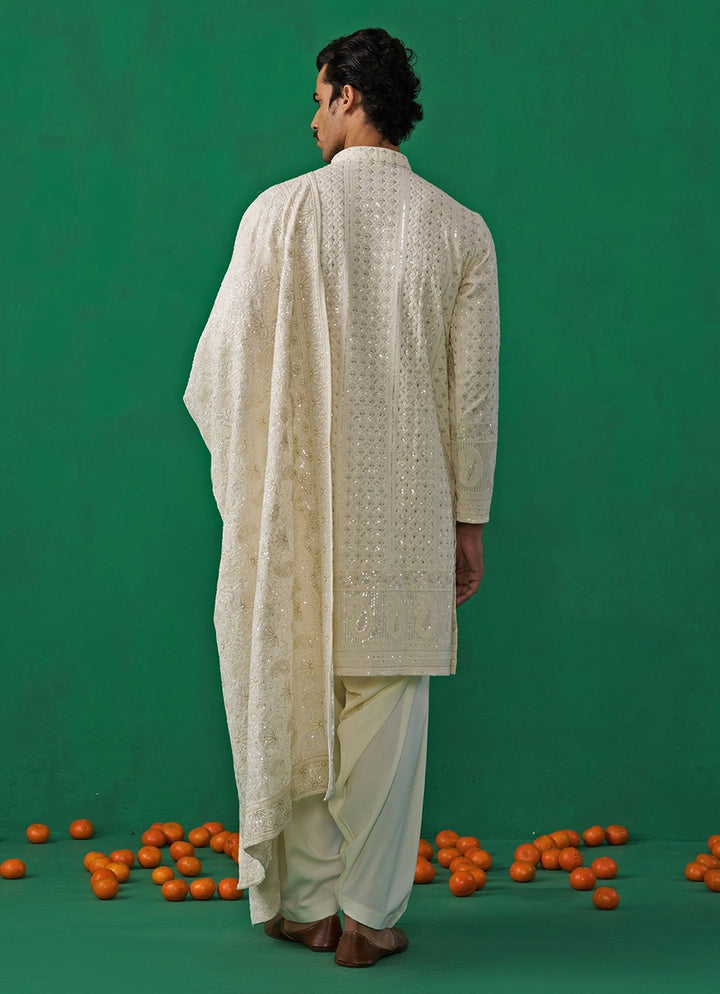 Ivory Embroidered Georgette Kurta Patiala Set Kalpraag - Fabilicious Fashion