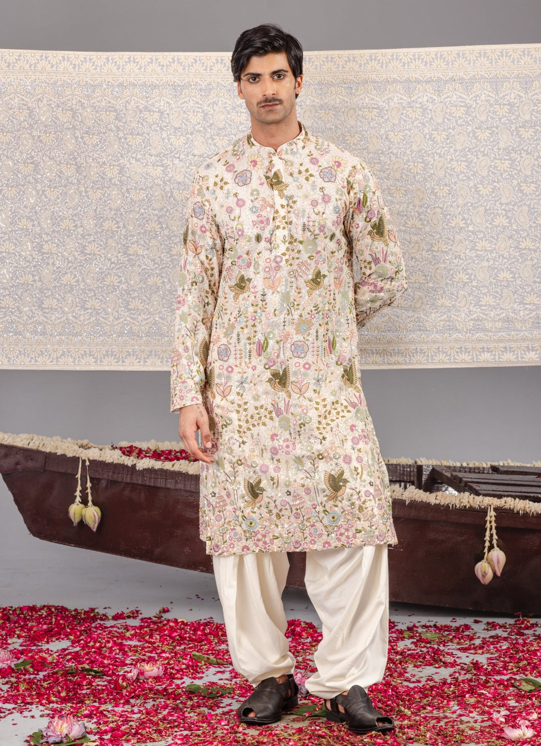 Ivory Embroidered Georgette Kurta Patiala Set Kalpraag - Fabilicious Fashion