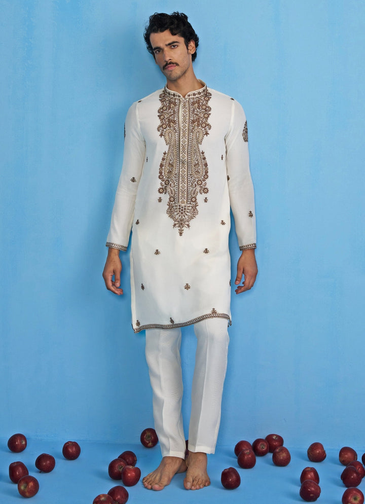 Ivory Embroidered Georgette Kurta Set Kalpraag - Fabilicious Fashion