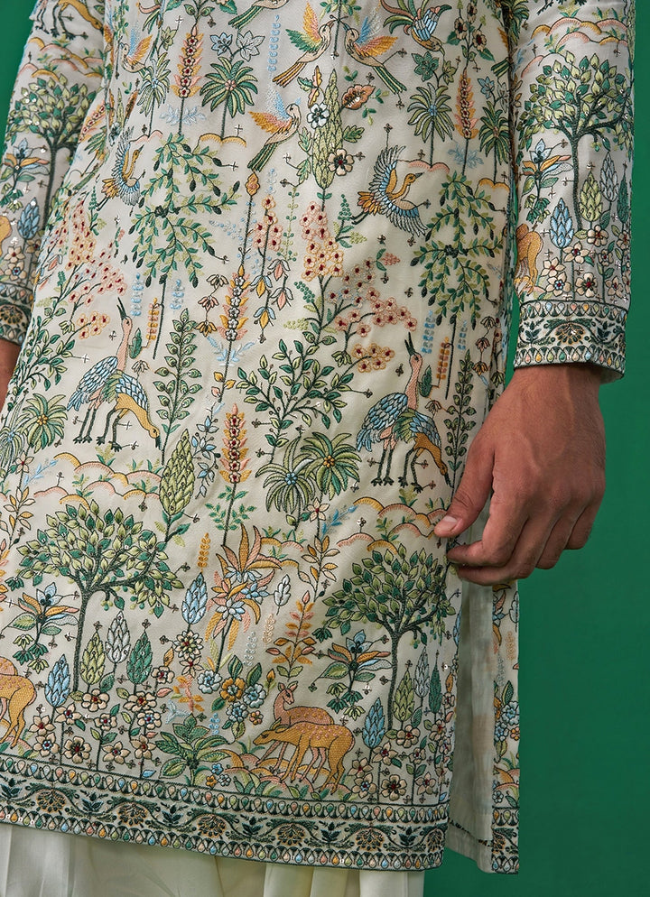 Ivory Embroidered Georgette Kurta Set Kalpraag - Fabilicious Fashion