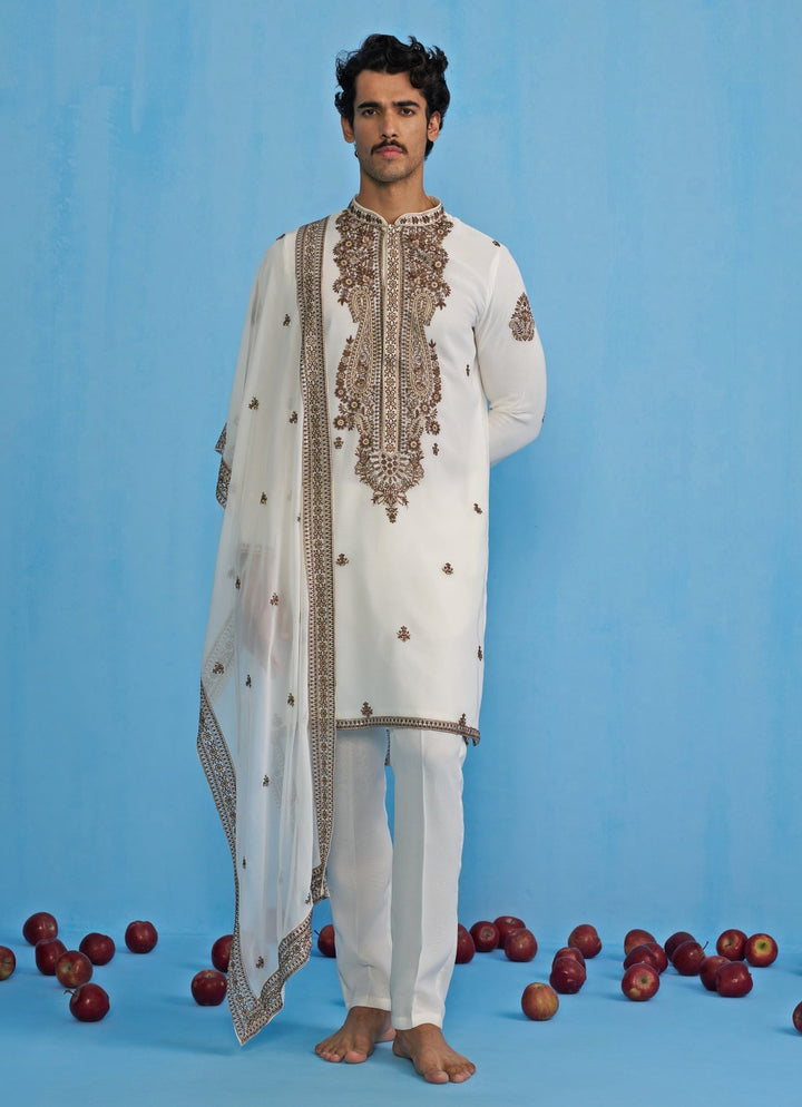 Ivory Embroidered Georgette Kurta Set Kalpraag - Fabilicious Fashion