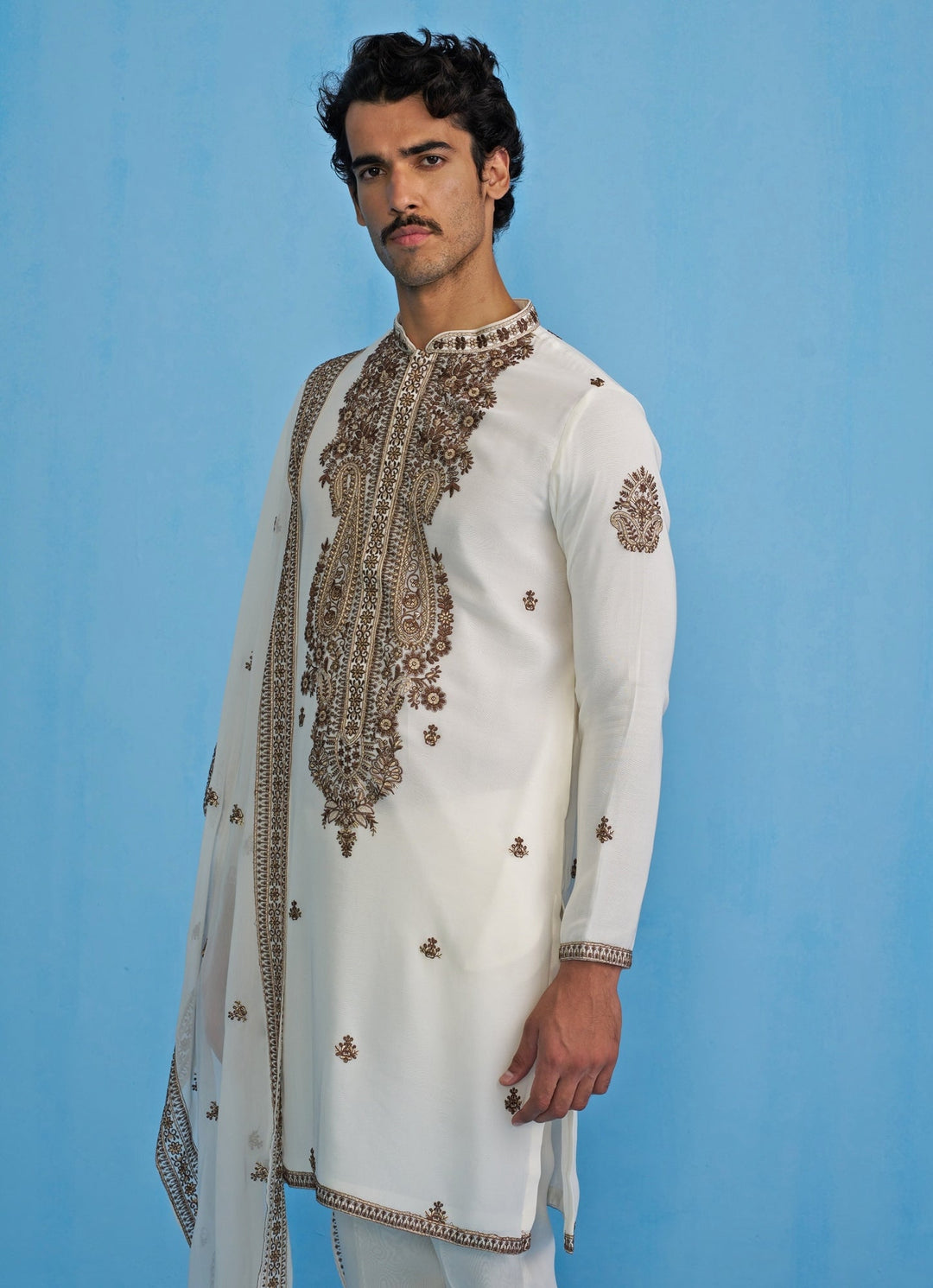 Ivory Embroidered Georgette Kurta Set Kalpraag - Fabilicious Fashion