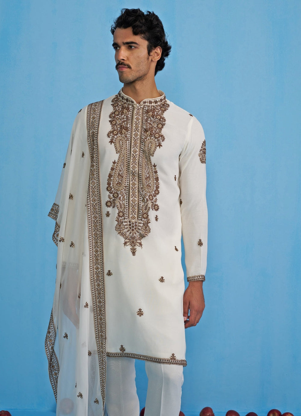 Ivory Embroidered Georgette Kurta Set Kalpraag - Fabilicious Fashion