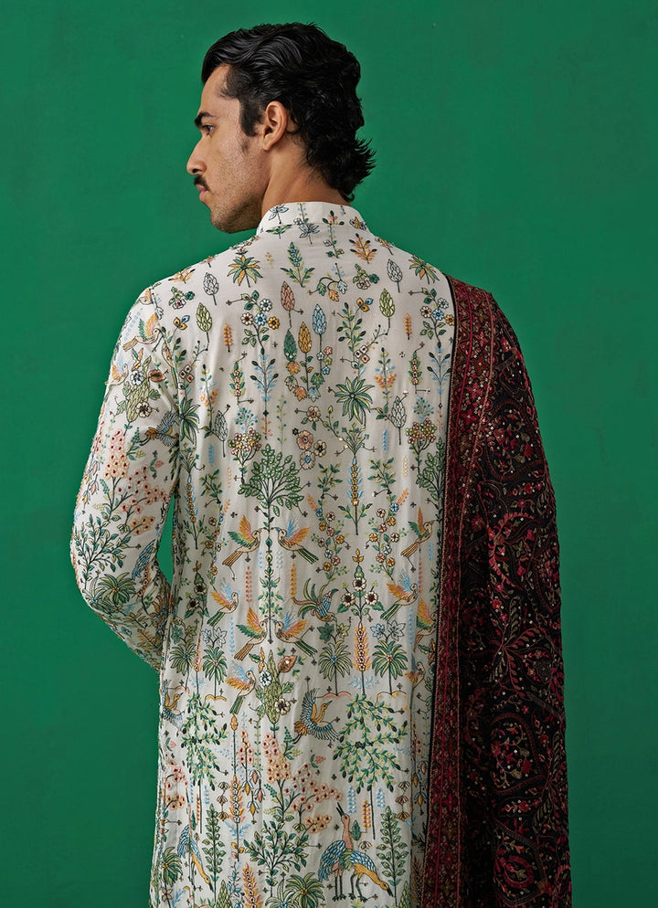 Ivory Embroidered Georgette Kurta Set Kalpraag - Fabilicious Fashion