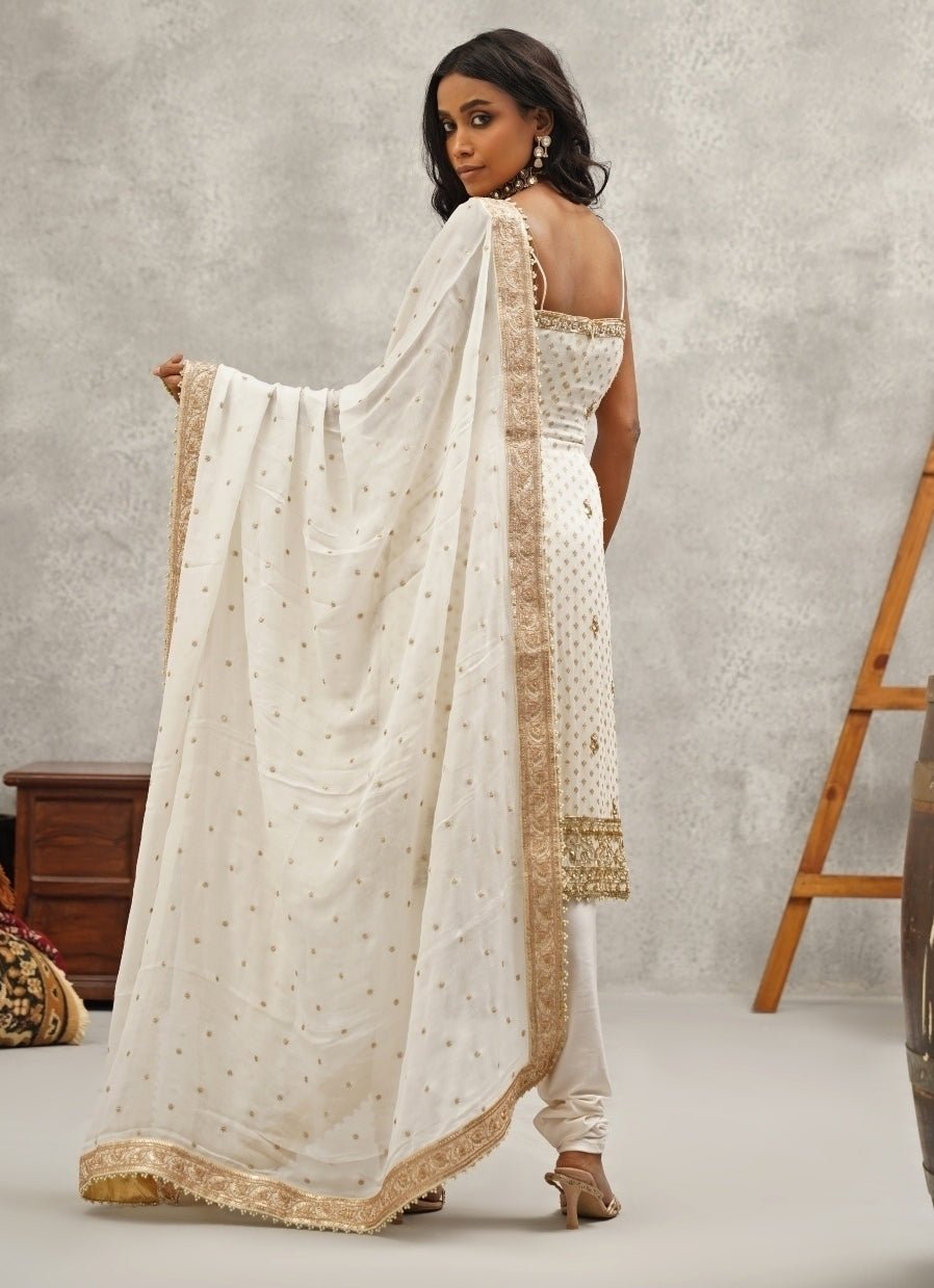 Ivory Embroidered Georgette Kurta Set Kapda Dori - Fabilicious Fashion
