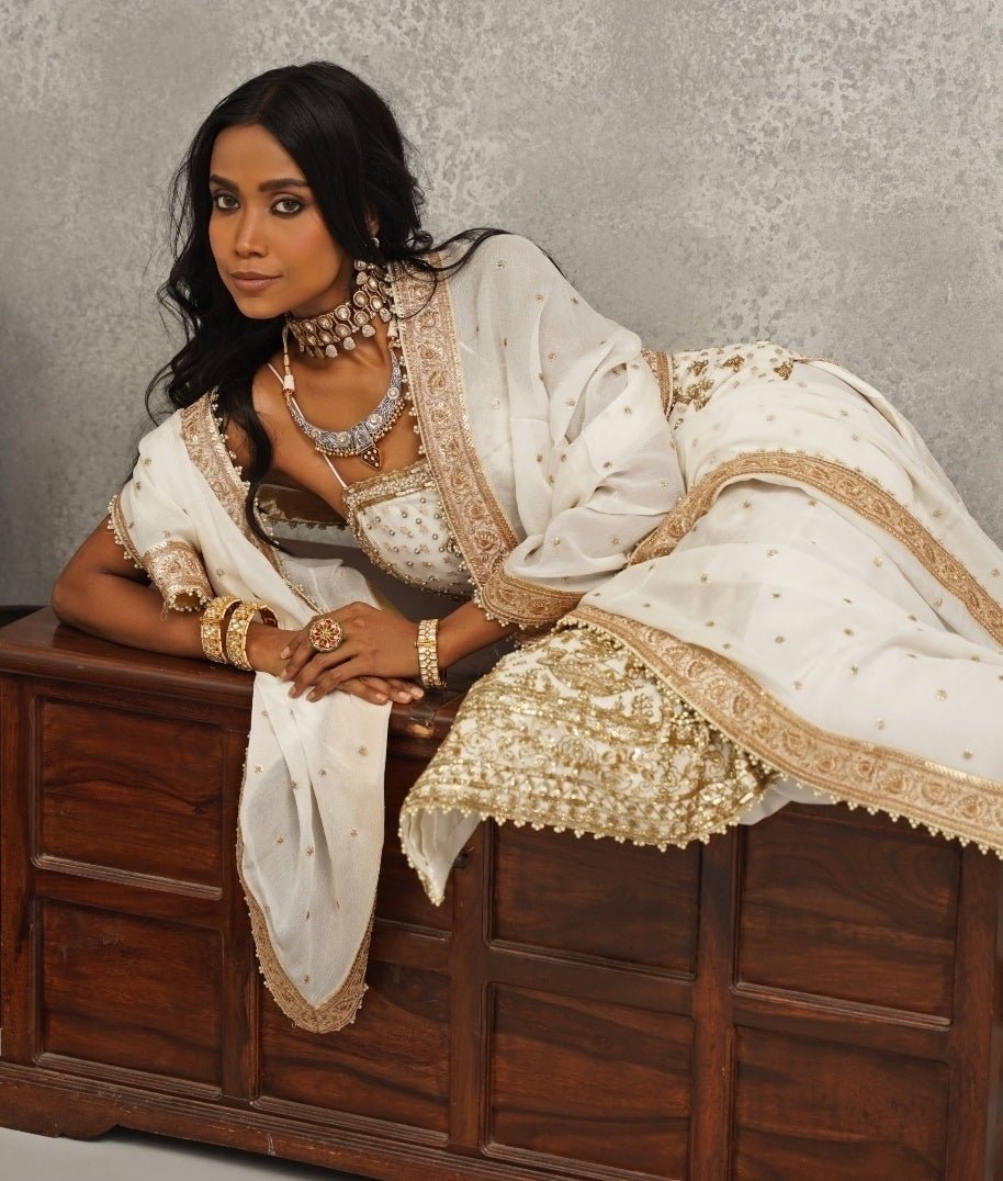 Ivory Embroidered Georgette Kurta Set Kapda Dori - Fabilicious Fashion