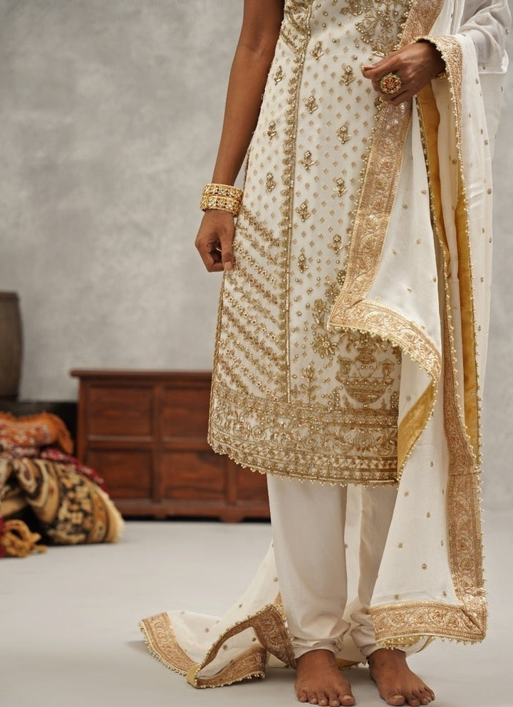 Ivory Embroidered Georgette Kurta Set Kapda Dori - Fabilicious Fashion