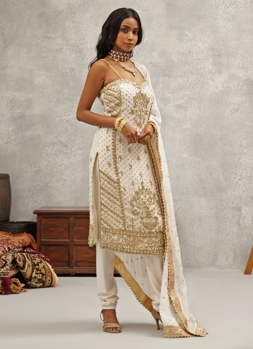 Ivory Embroidered Georgette Kurta Set Kapda Dori - Fabilicious Fashion