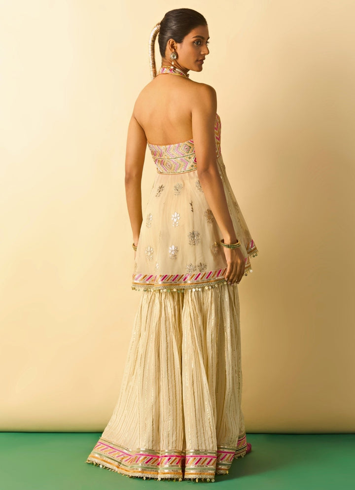 Gopi Vaid Ivory Embroidered Georgette Kurta Sharara SetFabilicious Fashion