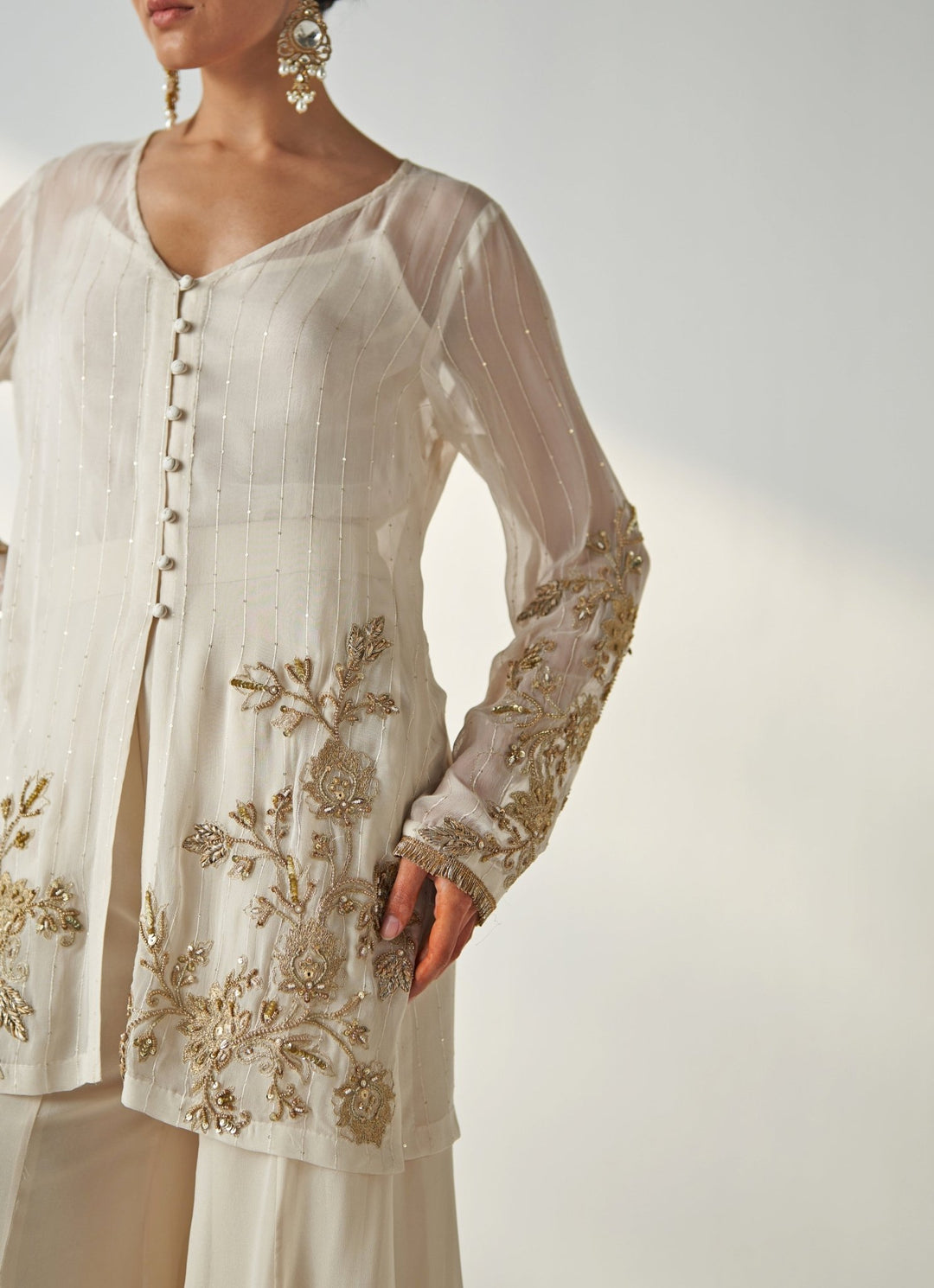 Ivory Embroidered Georgette Kurta Sharara Set Studio Bagechaa - Fabilicious Fashion
