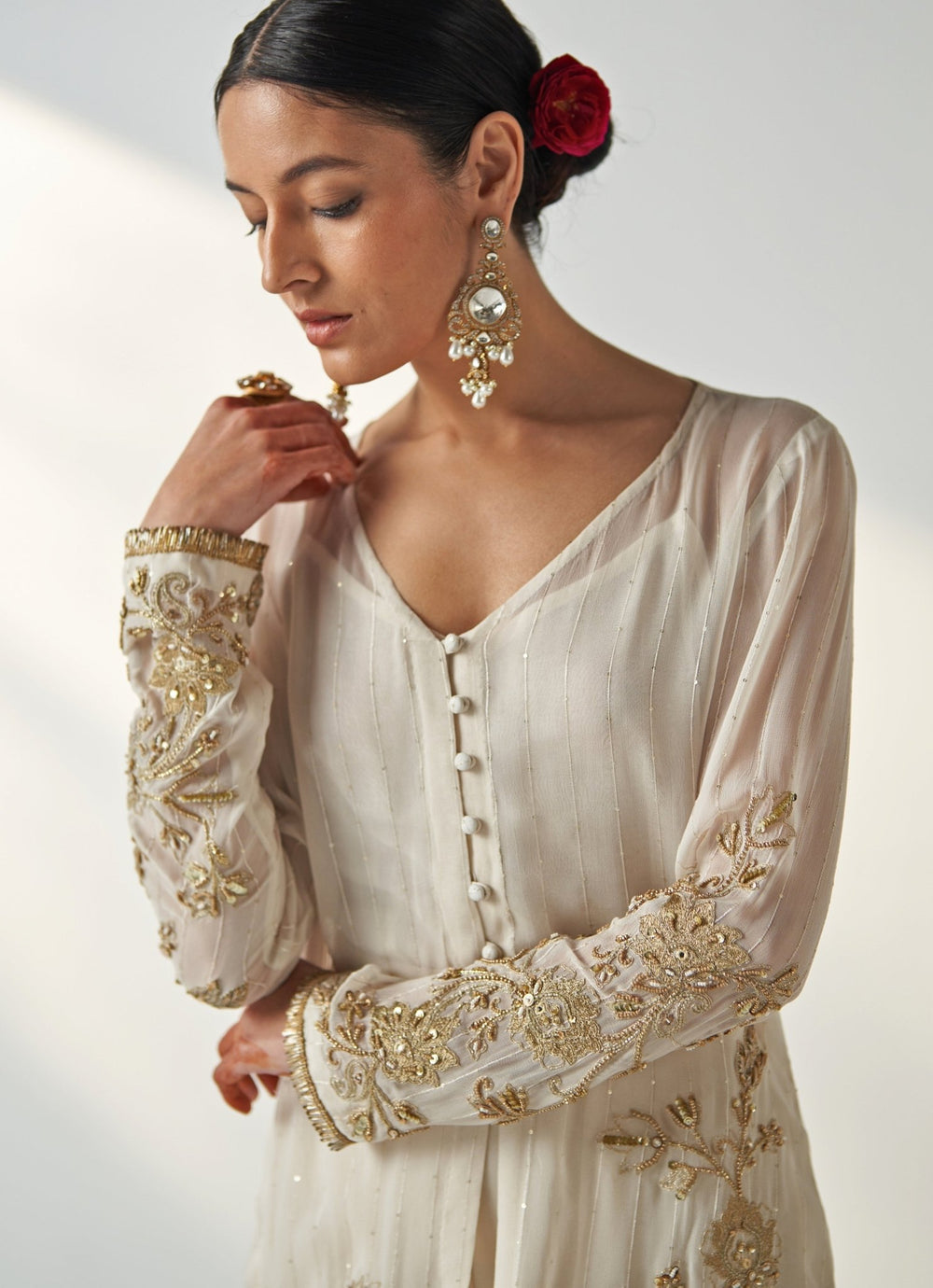 Ivory Embroidered Georgette Kurta Sharara Set Studio Bagechaa - Fabilicious Fashion
