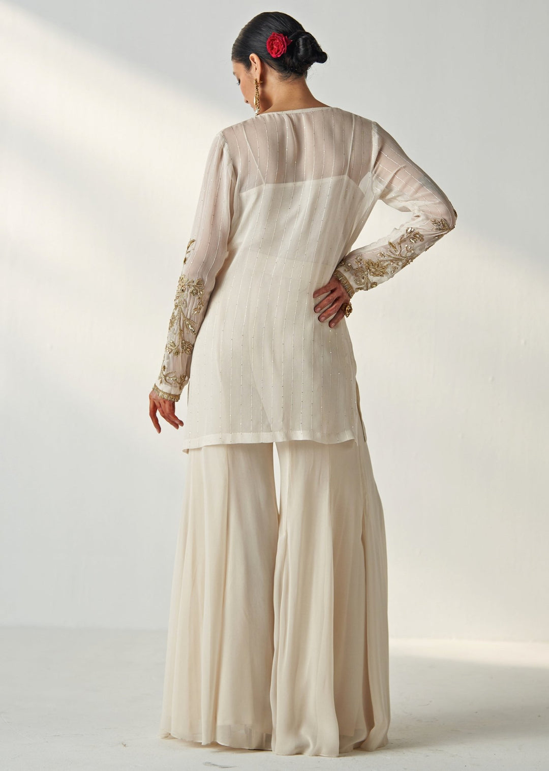 Ivory Embroidered Georgette Kurta Sharara Set Studio Bagechaa - Fabilicious Fashion