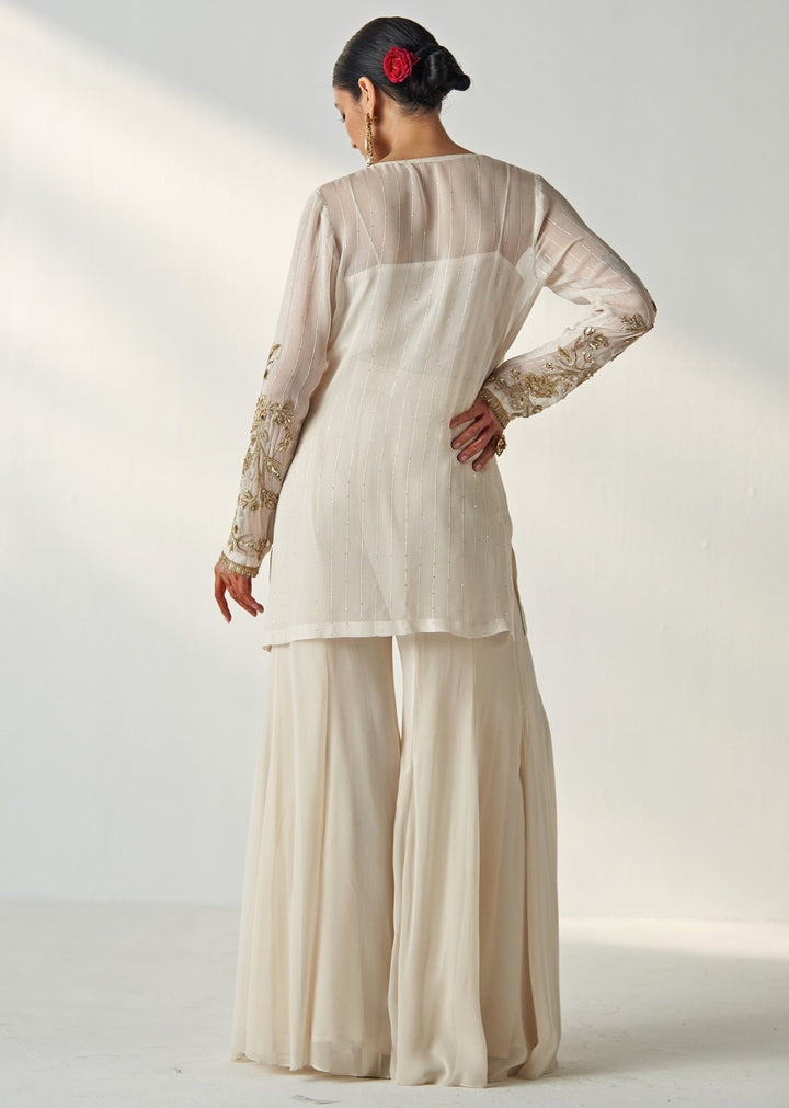 Ivory Embroidered Georgette Kurta Sharara Set Studio Bagechaa - Fabilicious Fashion
