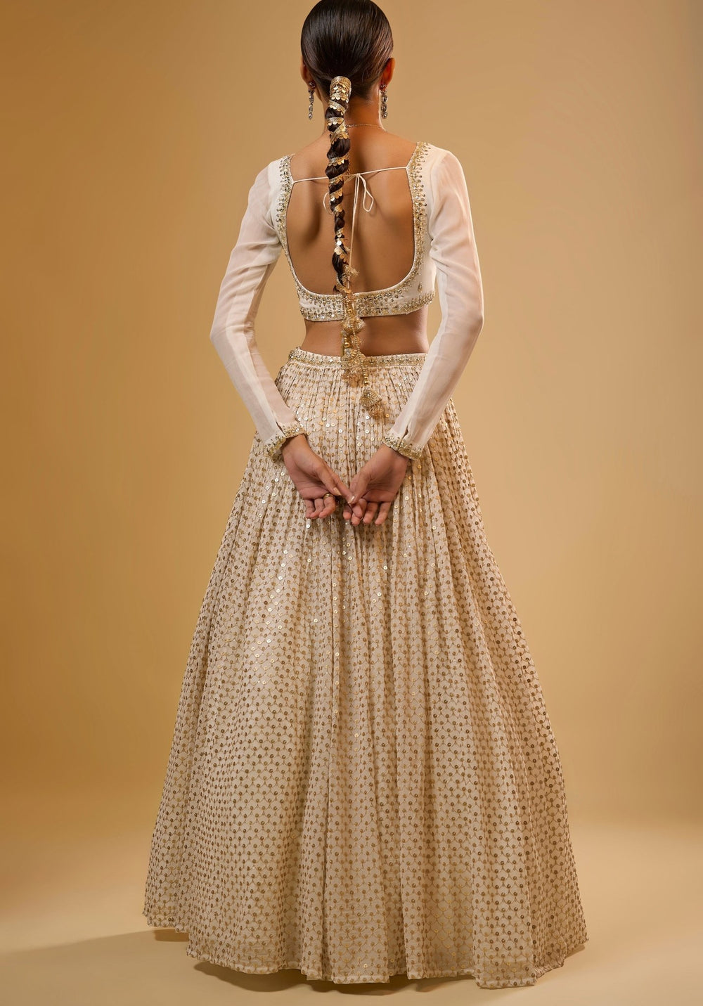 Ivory Embroidered Georgette Lehenga Set Renee Label - Fabilicious Fashion