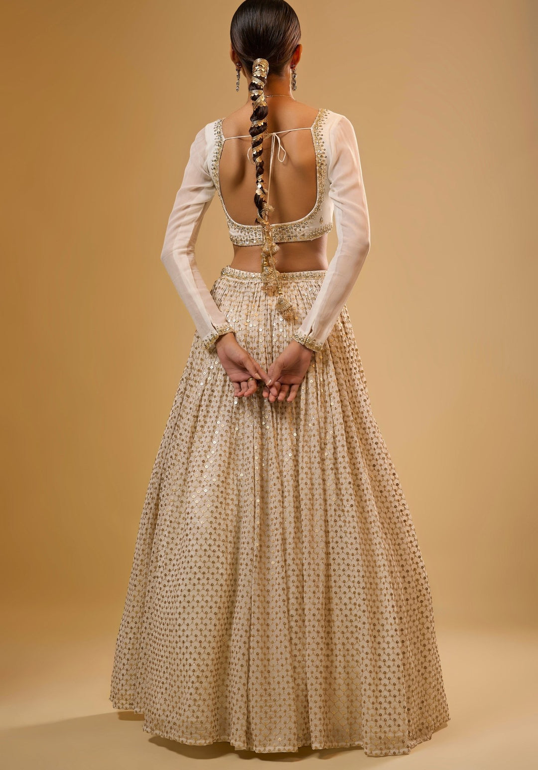 Ivory Embroidered Georgette Lehenga Set Renee Label - Fabilicious Fashion