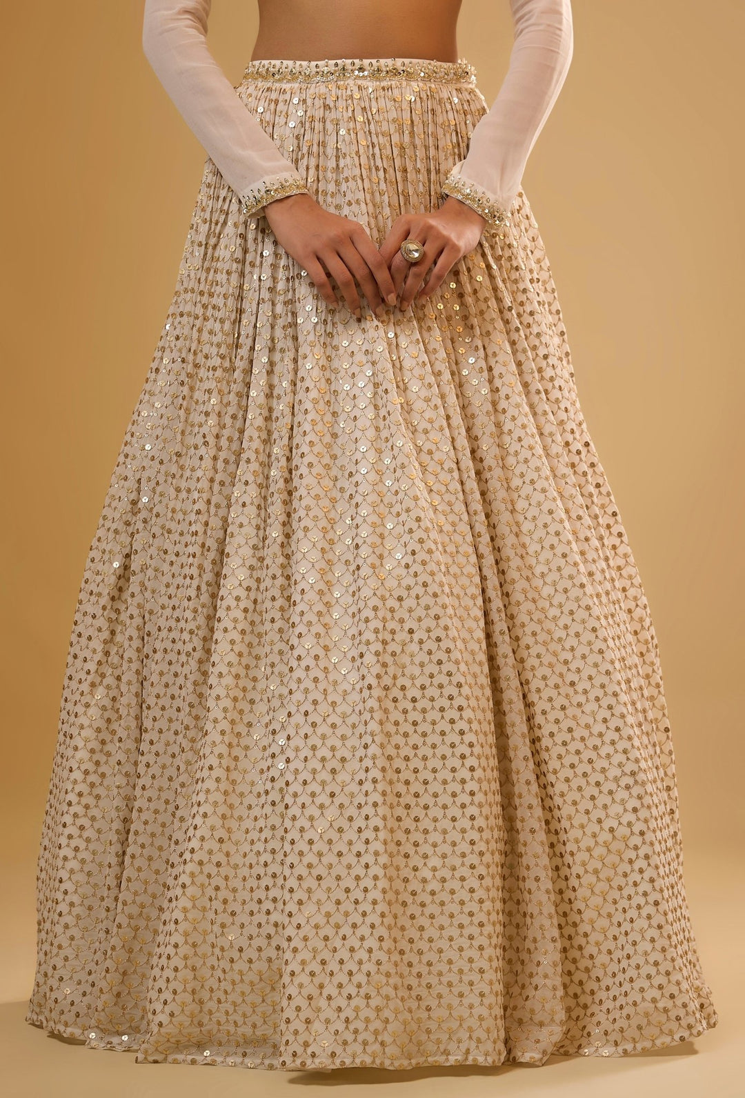 Ivory Embroidered Georgette Lehenga Set Renee Label - Fabilicious Fashion