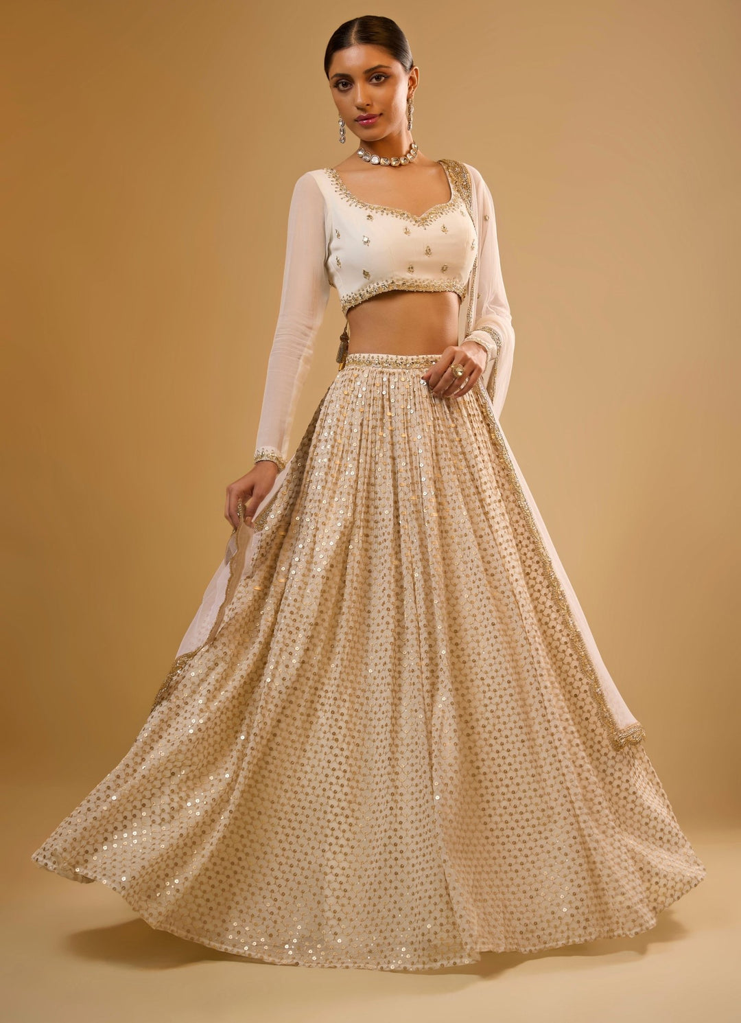 Ivory Embroidered Georgette Lehenga Set Renee Label - Fabilicious Fashion