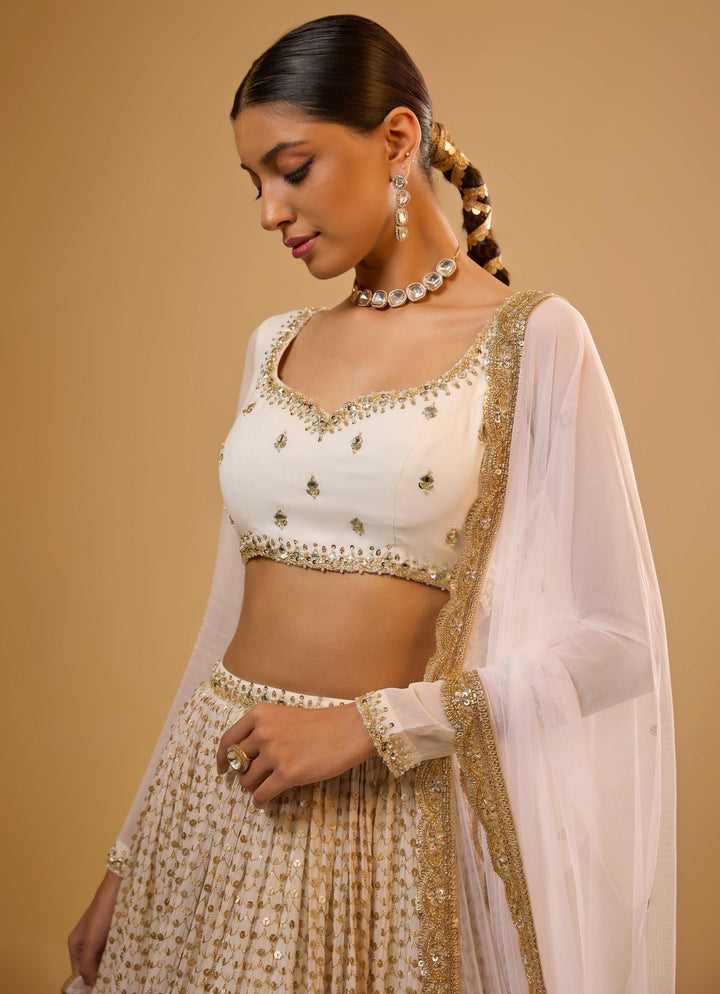 Ivory Embroidered Georgette Lehenga Set Renee Label - Fabilicious Fashion