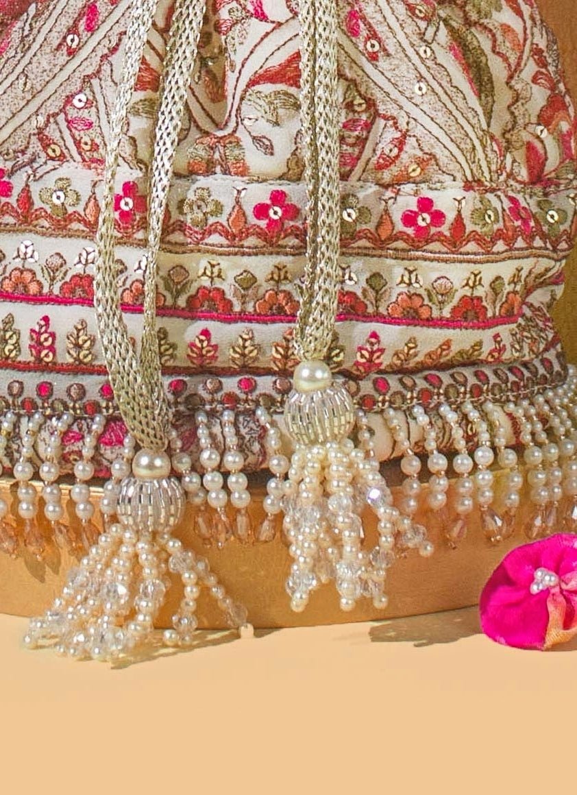 Ivory Embroidered Georgette Potli Amyra - Fabilicious Fashion