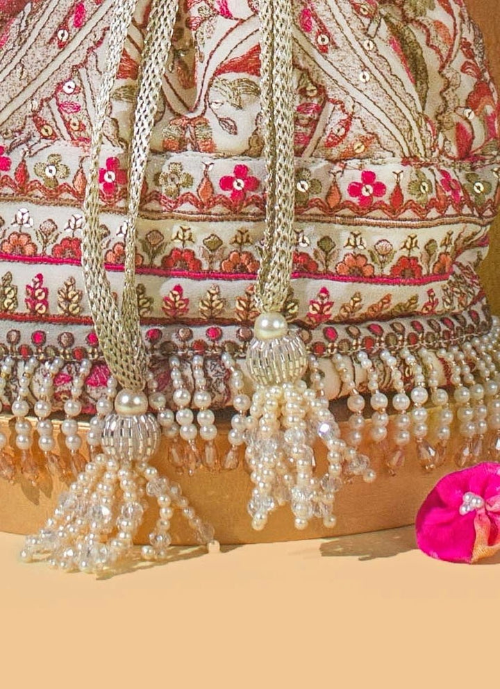 Ivory Embroidered Georgette Potli Amyra - Fabilicious Fashion