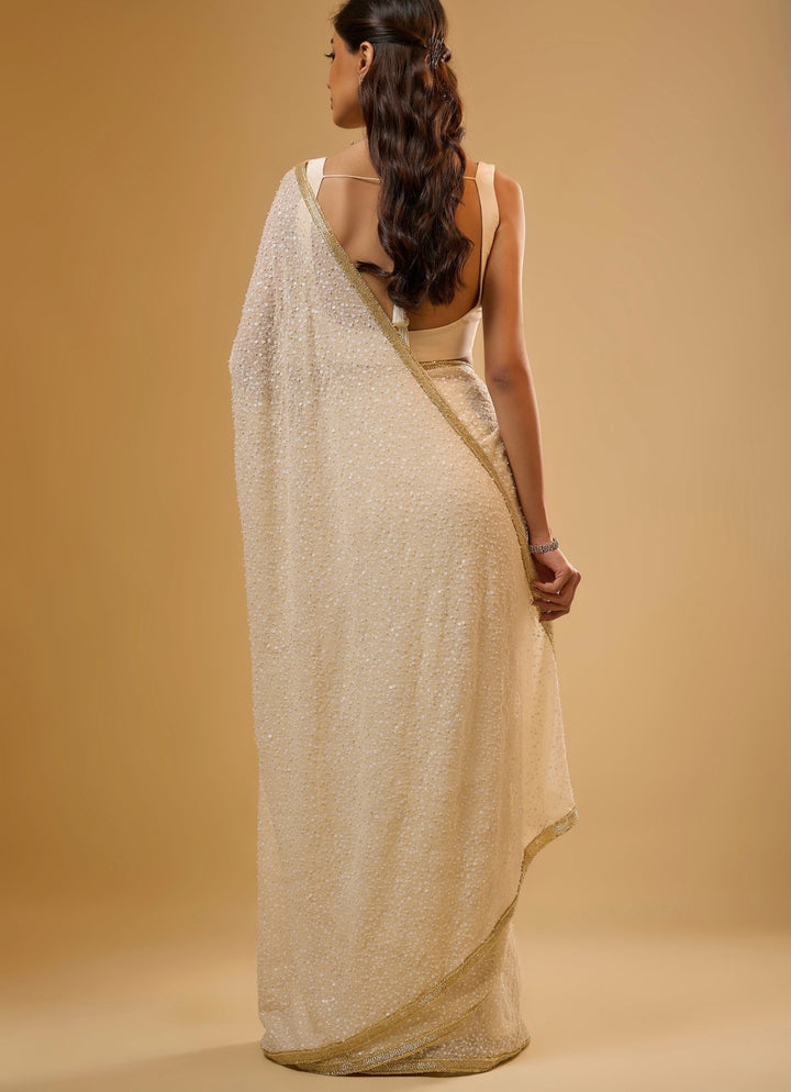 Ivory Embroidered Georgette Saree Renee Label - Fabilicious Fashion